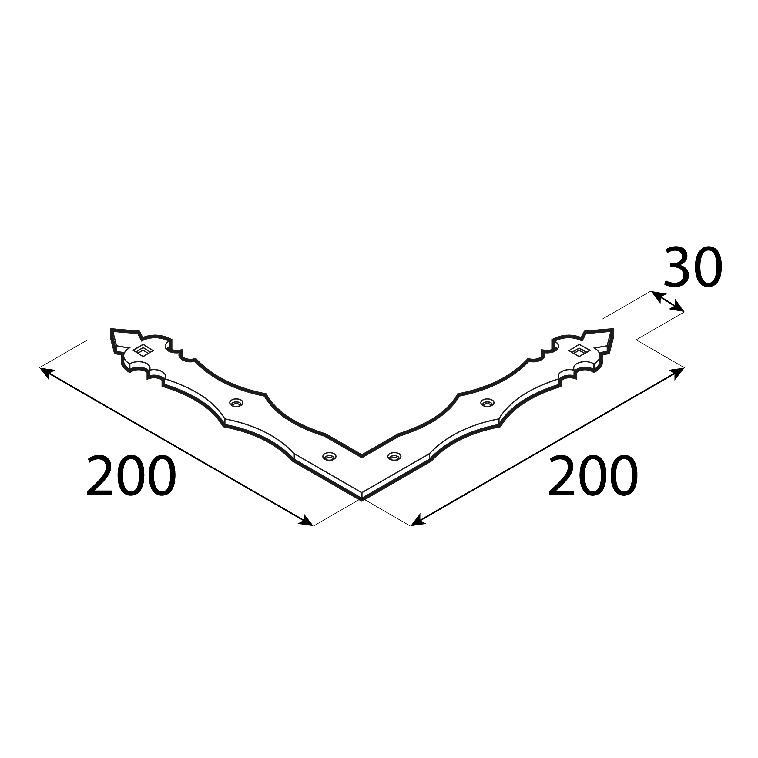 Zier-Eckwinkel Dekowinkel Möbelwinkel Eckverbinder - NAD 2 | 200x30 mm | 3 mm | Schwarz Dekorative Einbaufensterecke NAD 2, 200x30 mm, 3 mm, schwarz, 200x200x30x3,0 mm, DC01 Baustahl, Schuss 2.