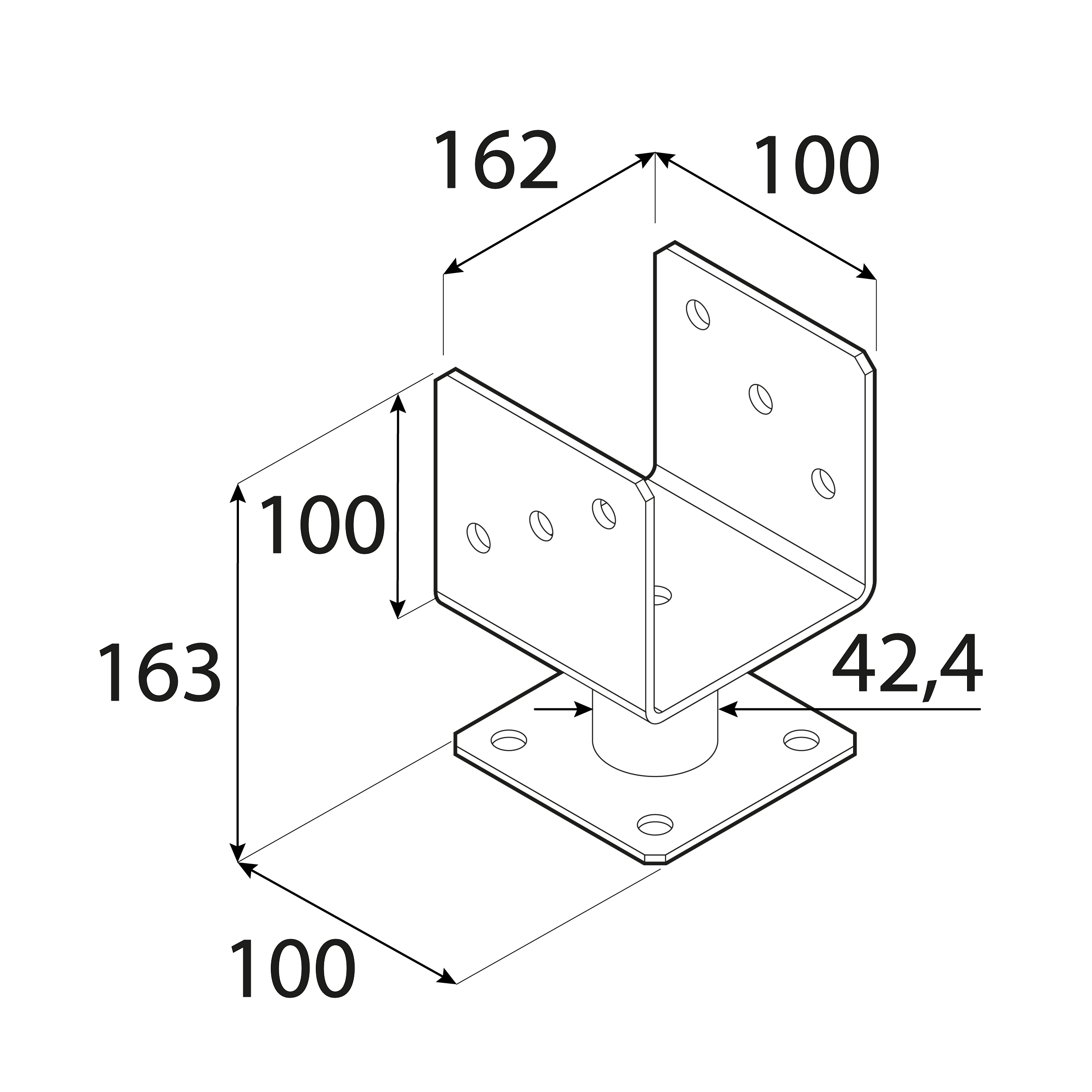 Pfostenträger zum aufdübeln U-Form mit Rohr - PMFU | 160 mm | 163 mm | verzinkt Säulenfuß-U-Schraubanker mit PMFU-Rohr, 160 mm, 163 mm, silber, 162x100x163x4,0 mm 2.