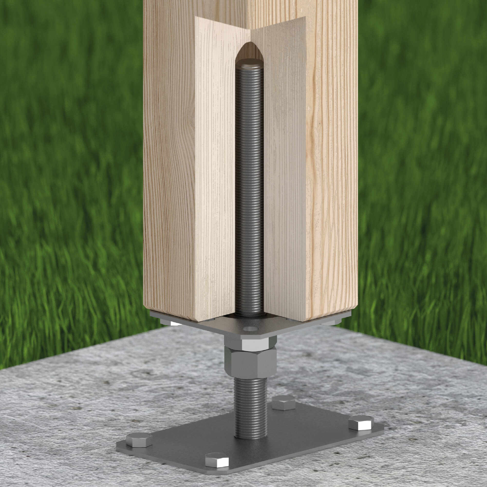Pfostenträger verstellbar zum aufdübeln Anker mit Gewinde M20 - PSRP | 130x130 mm | 130x200 mm | verzinkt Flacher Mastfuß, höhenverstellbar, geschraubtes PSRP, 130x130 mm, 130x200 mm, M20, Silber 1.