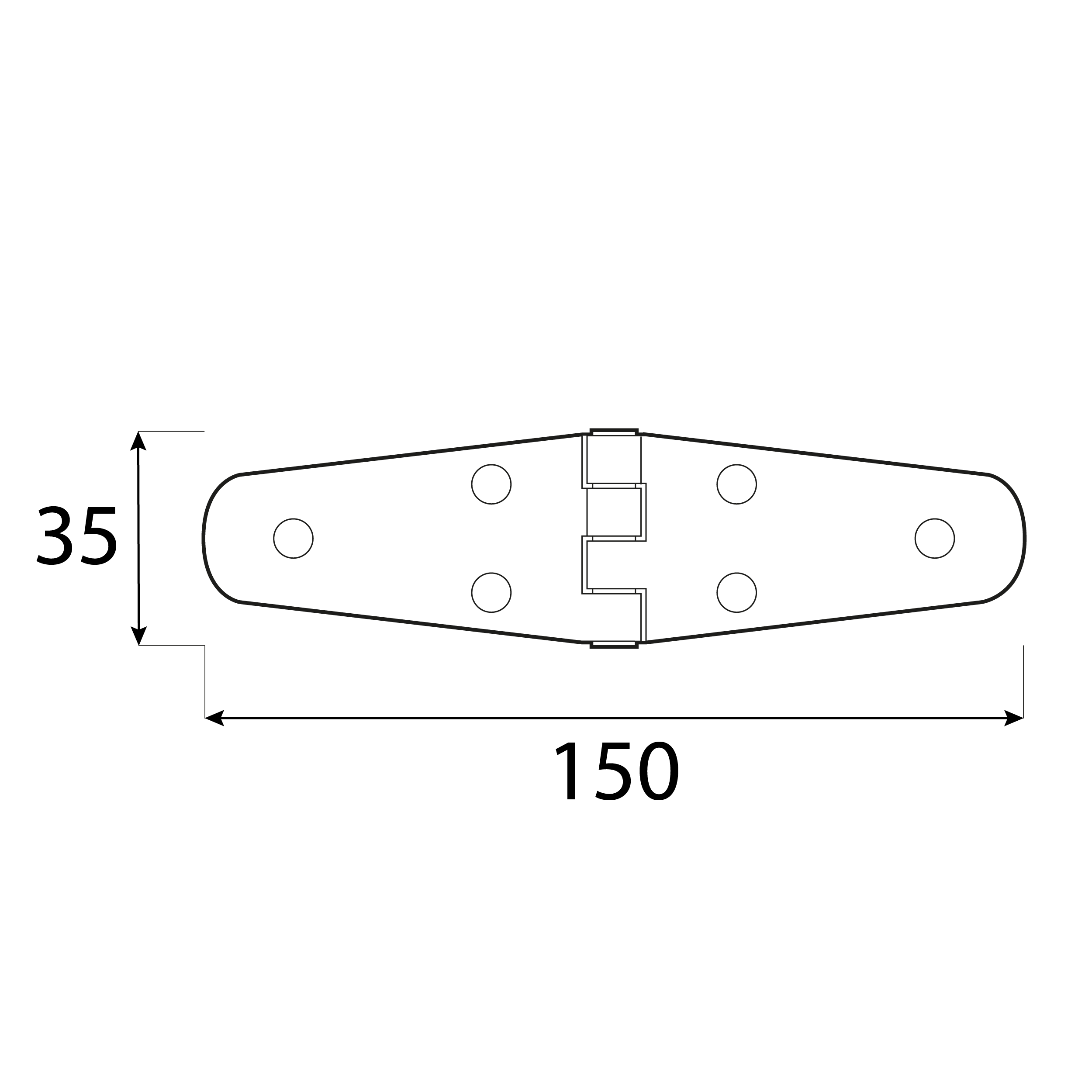 Zawias trójkątny pasowy płaski do drzwi i okiennic - ZTS 150 | 150 mm | Srebrny | 35 mm