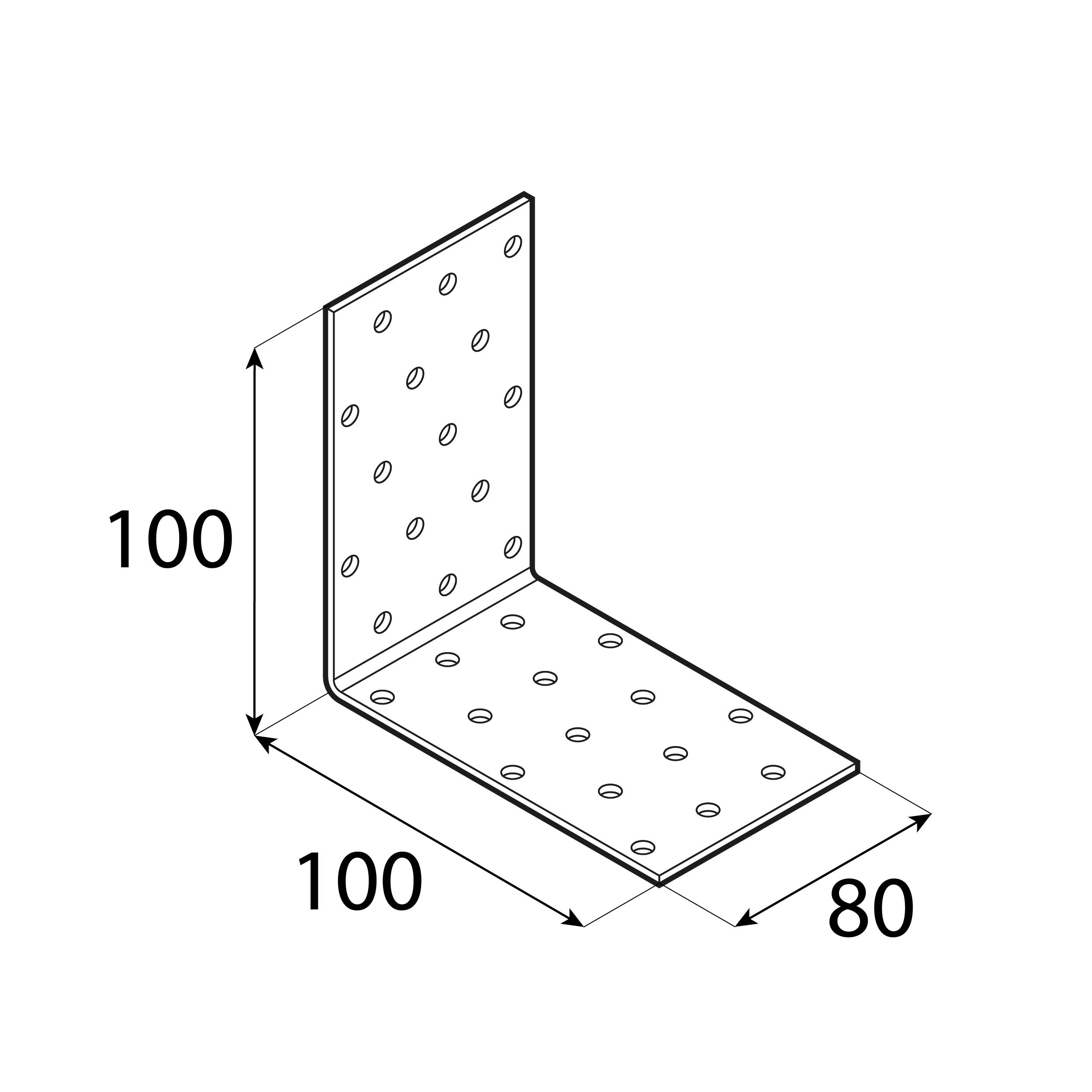 Kątownik montażowy stalowy uniwersalny  - KM 12 | 100x100x80 mm | 20 szt