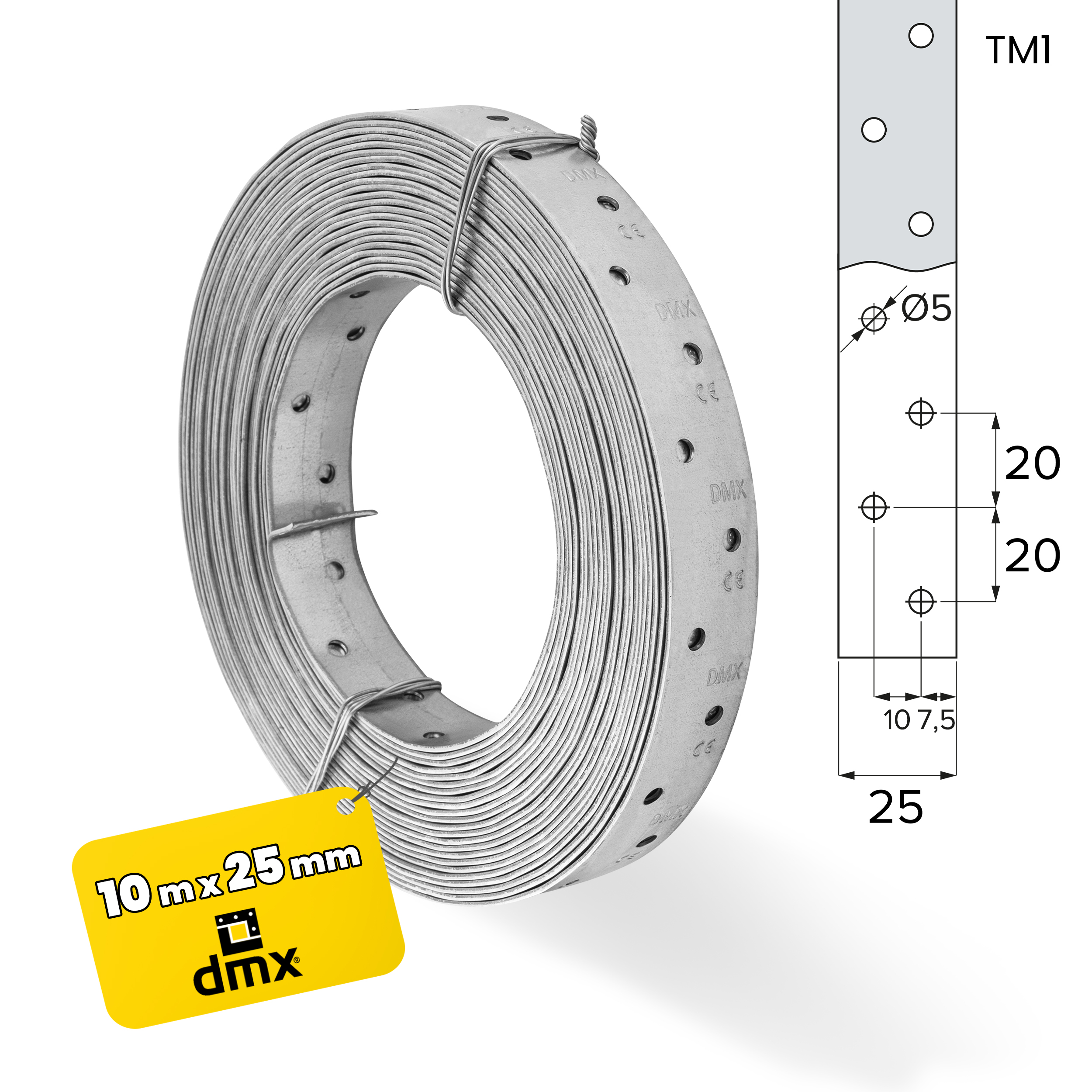 Taśma ciesielska konstrukcyjna stalowa perforowana - 10 m | TM 1