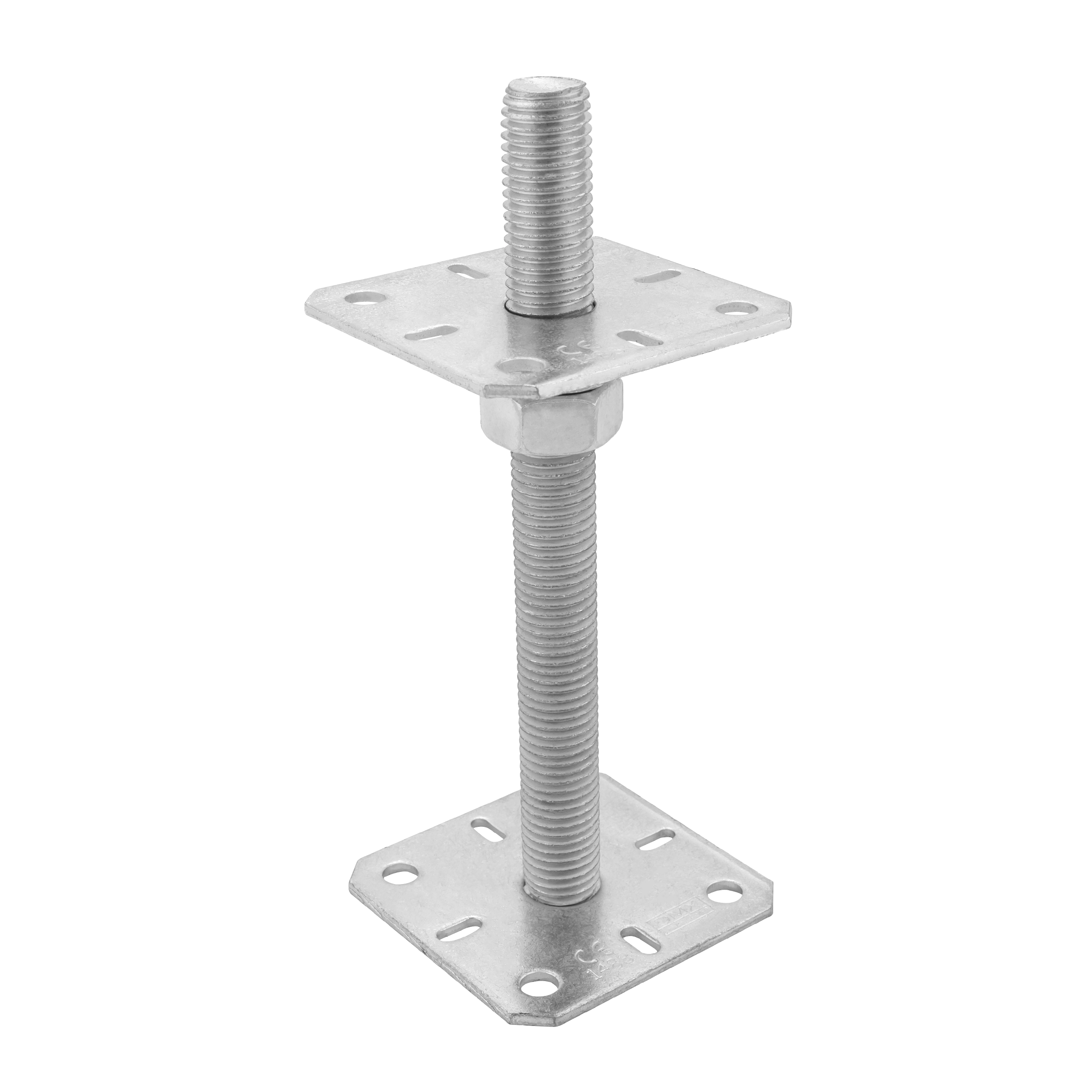 Pfostenträger verstellbar zum aufdübeln Anker mit Gewinde M24 - PSR |100x250 mm | verzinkt Flacher Gewindeanker für Mastfuß, höhenverstellbar PSR, 100x250 mm, M24, silber, Winkel 1.