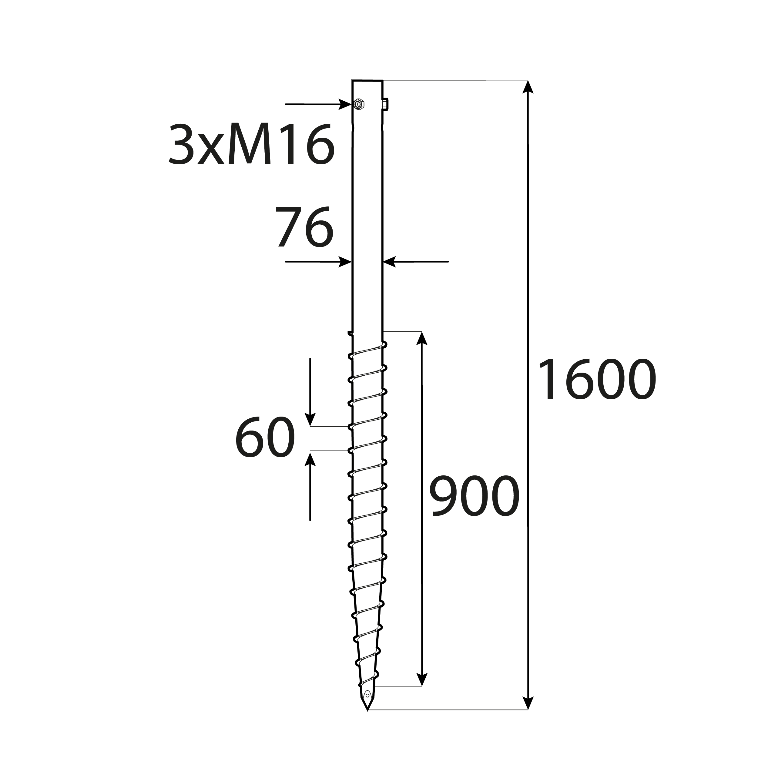 Podstawa słupa wkręcana do gruntu do dużych konstrukcji - PWG | 76x1600 mm Podstawa słupa wkręcana do gruntu do dużych konstrukcji - PWG | 76x1600 mm