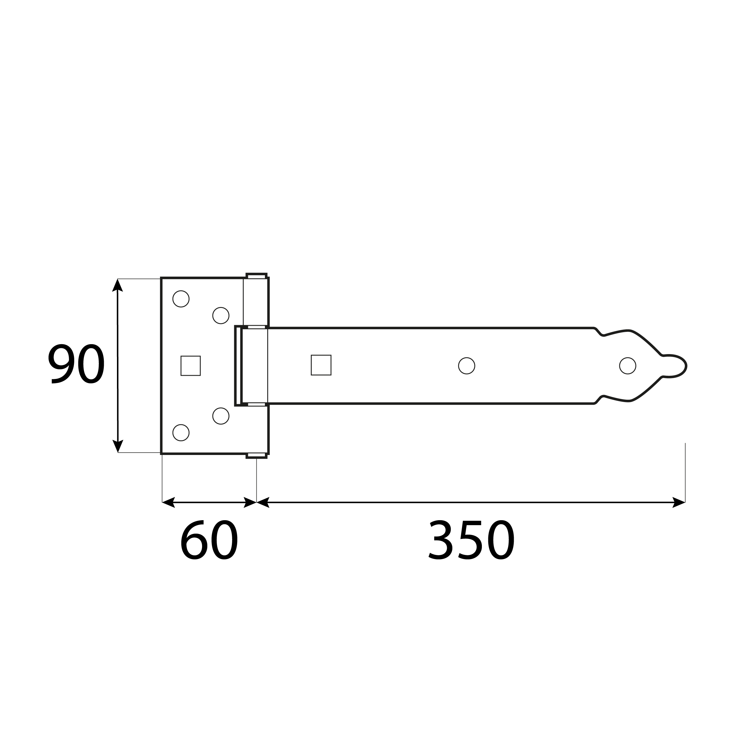 Dekoratives Torband Scharnier - ZBO | verzinkt | 350 mm Dekoratives Torscharnier ZBO 350, 350 mm, 350x60x90x2,5 mm 2.