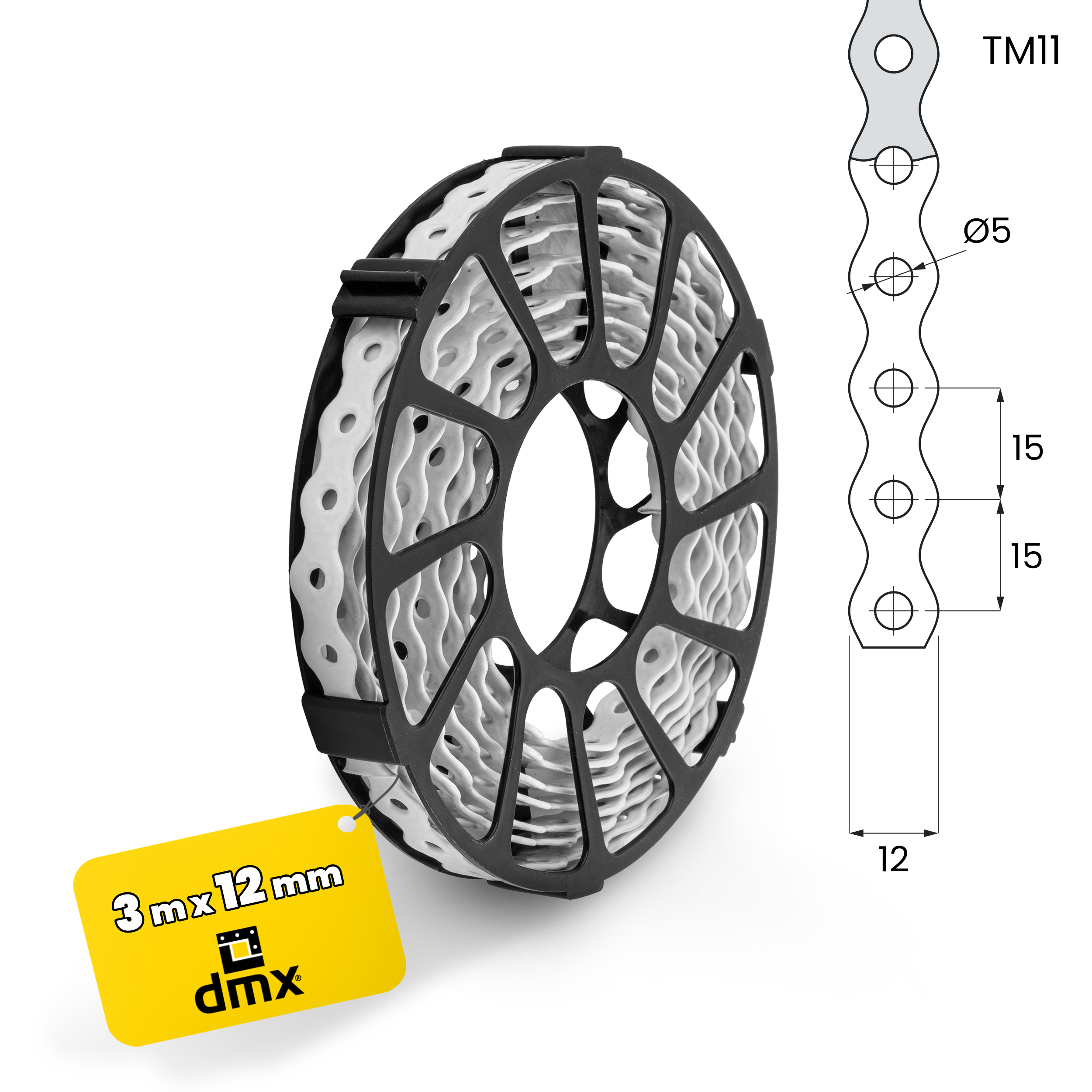 Taśma montażowa perforowana stal - TM 11 | 3 m | Biały | TM 11