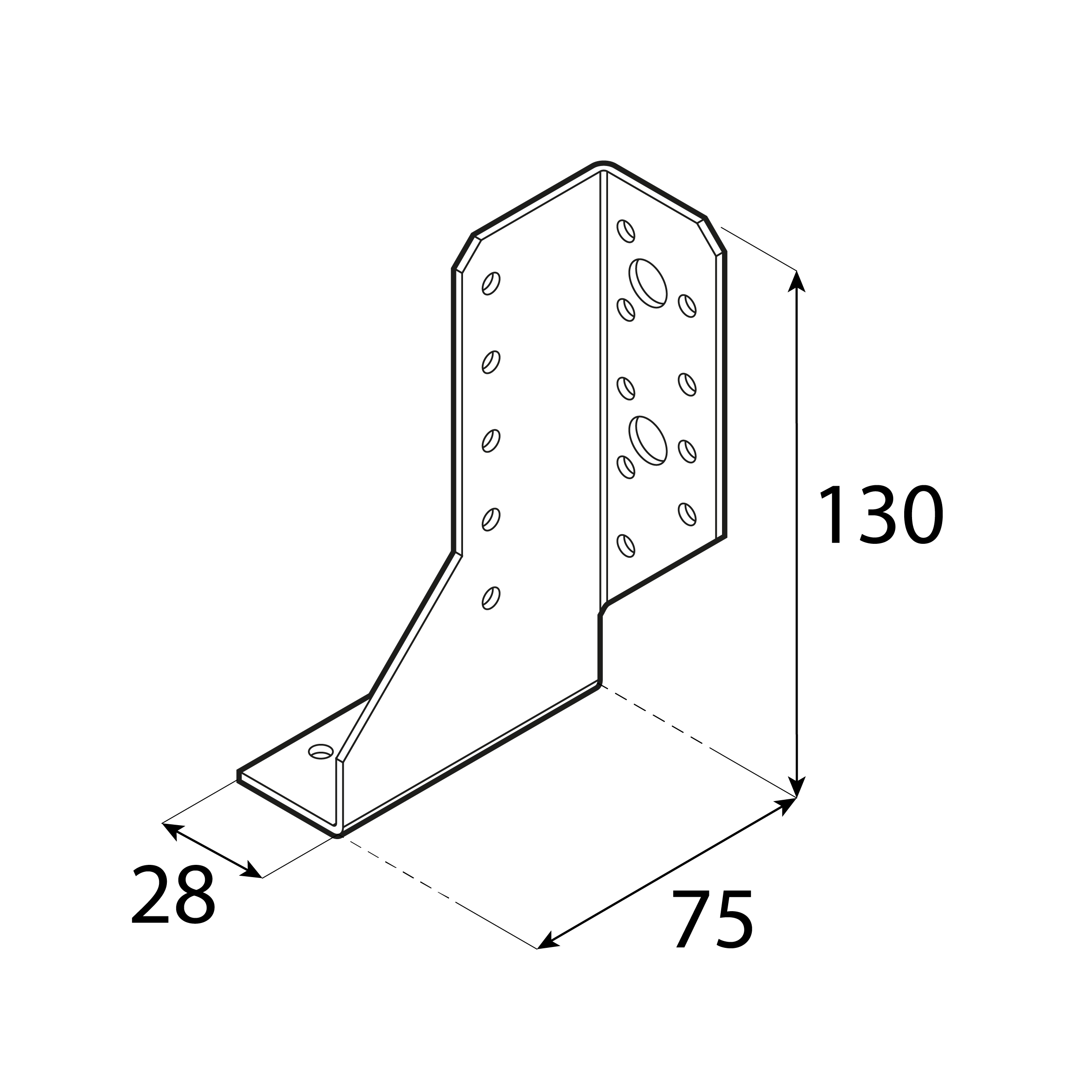 Balkenschuh geteilt rechts Balkenträger zweiteilig Trägerschuh - WBD 130 P | 28x130x75 mm | feuerverzinkt Geteilter Trägerhalter, rechts WBD 130 P, 28x130x75 mm, silber, DX51D-Baustahl, Schuss 1.