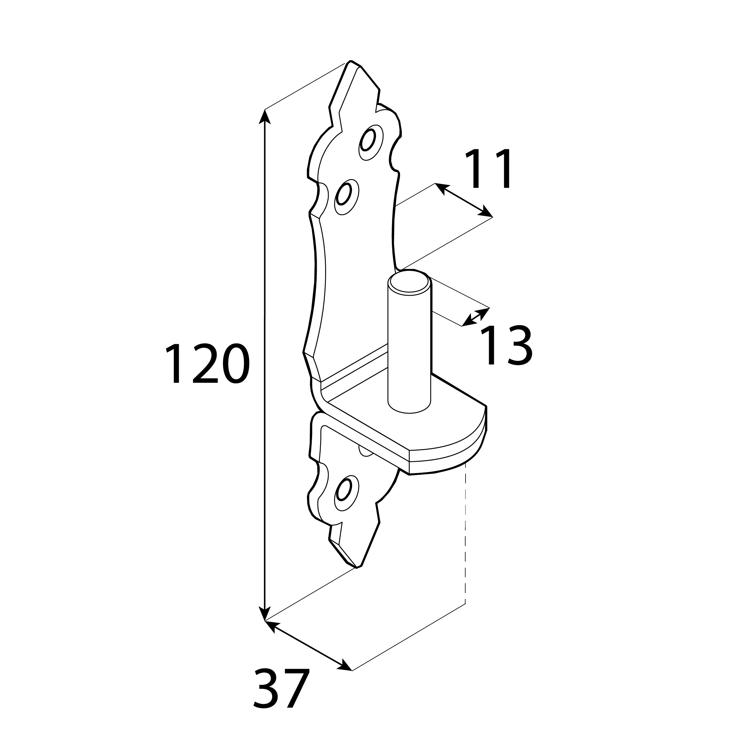 Uchwyt czopowy ozdobny do zawiasów bramowych - UCO 10/11 | 35 mm | Czarny | 10 mm