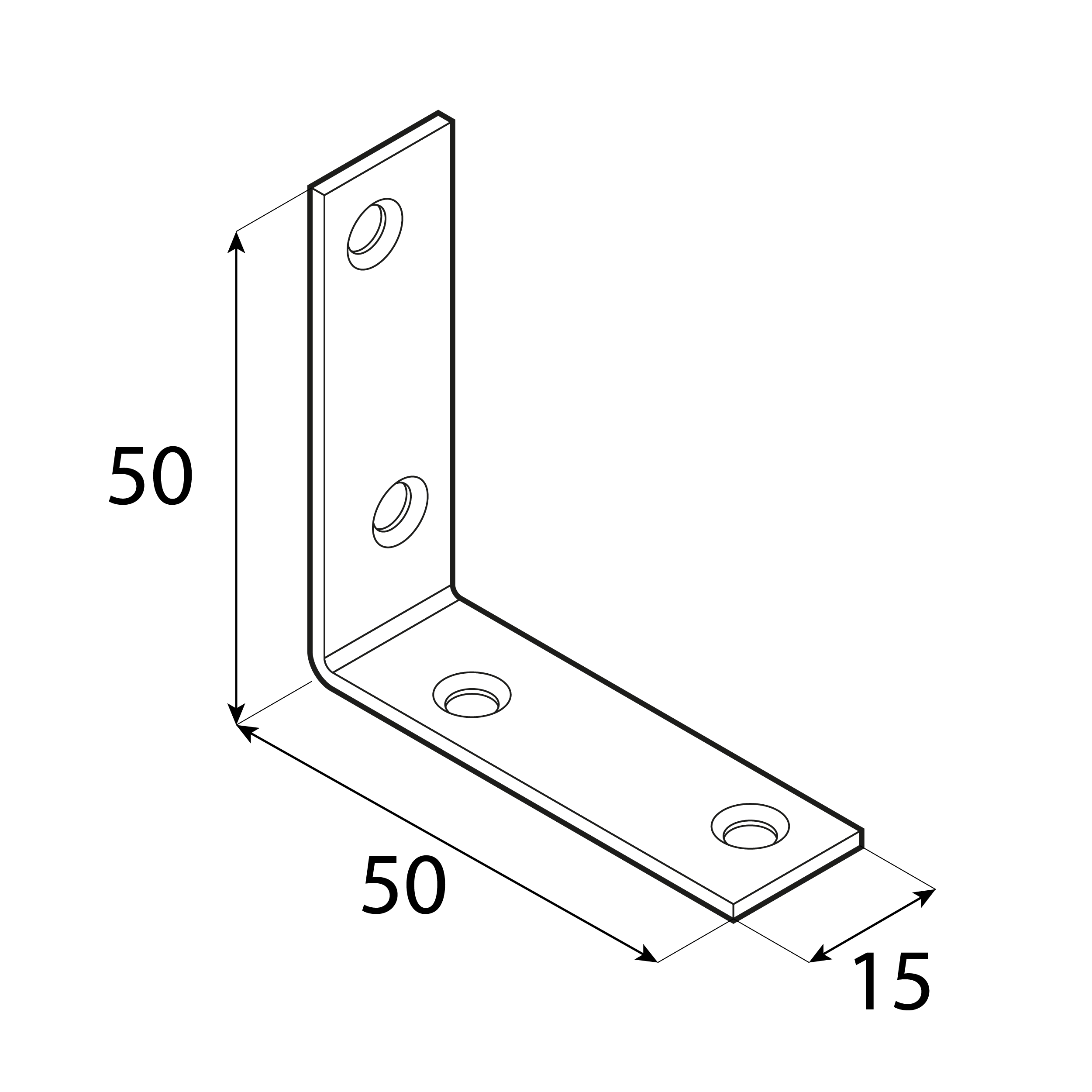 Kątownik meblowy stolarski wąski - KW 50 | 50x50x15 mm | 50 szt
