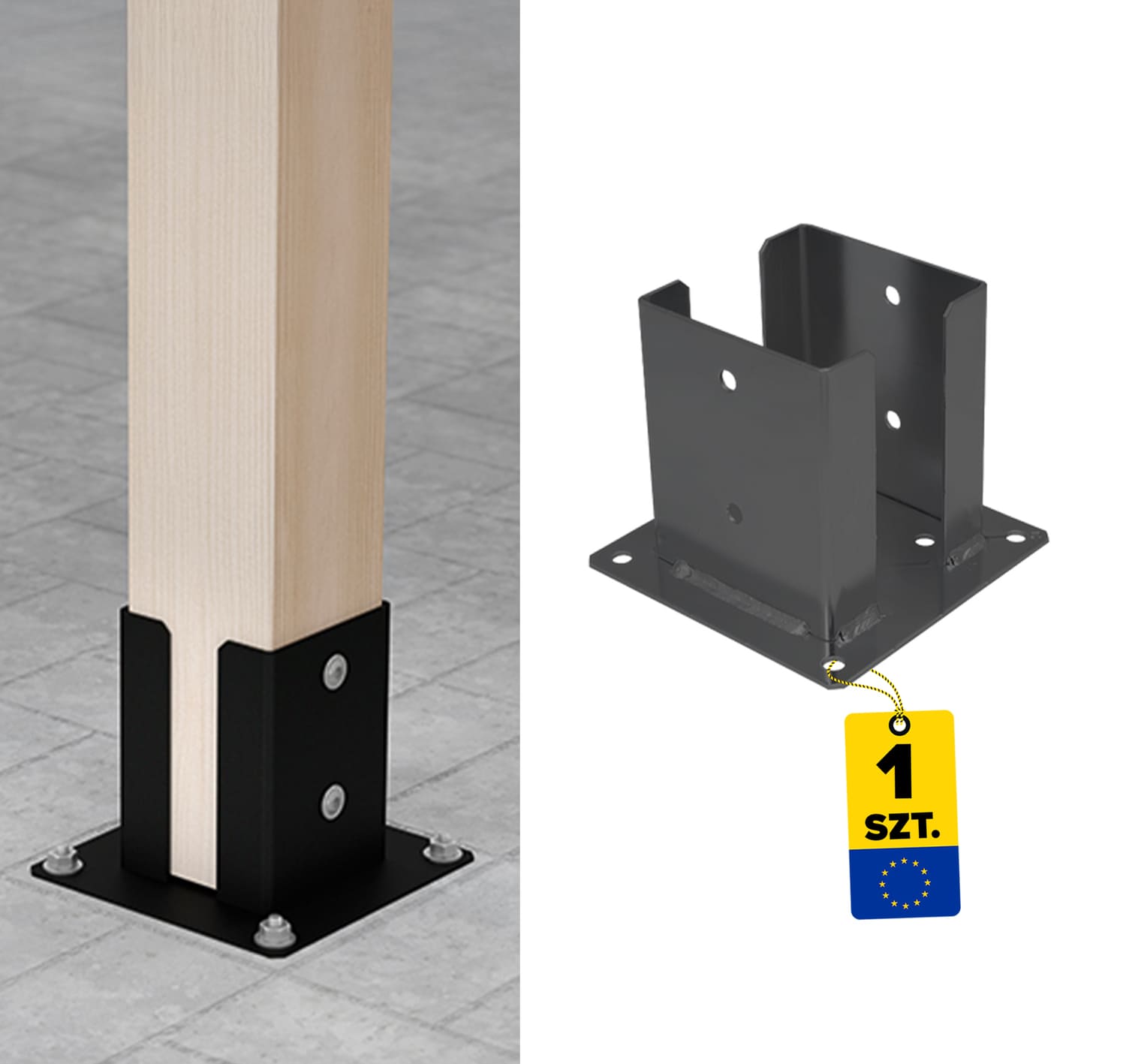 Pfostenträger zum aufdübeln Aufschraubhülse doppelt mit rechteckiger Grundplatte - PSPD | 120 mm | Anthrazit Säulenfuß, doppelt verschraubter Anker mit rechteckigem Sockel PSPD, 120 mm, Anthrazit.