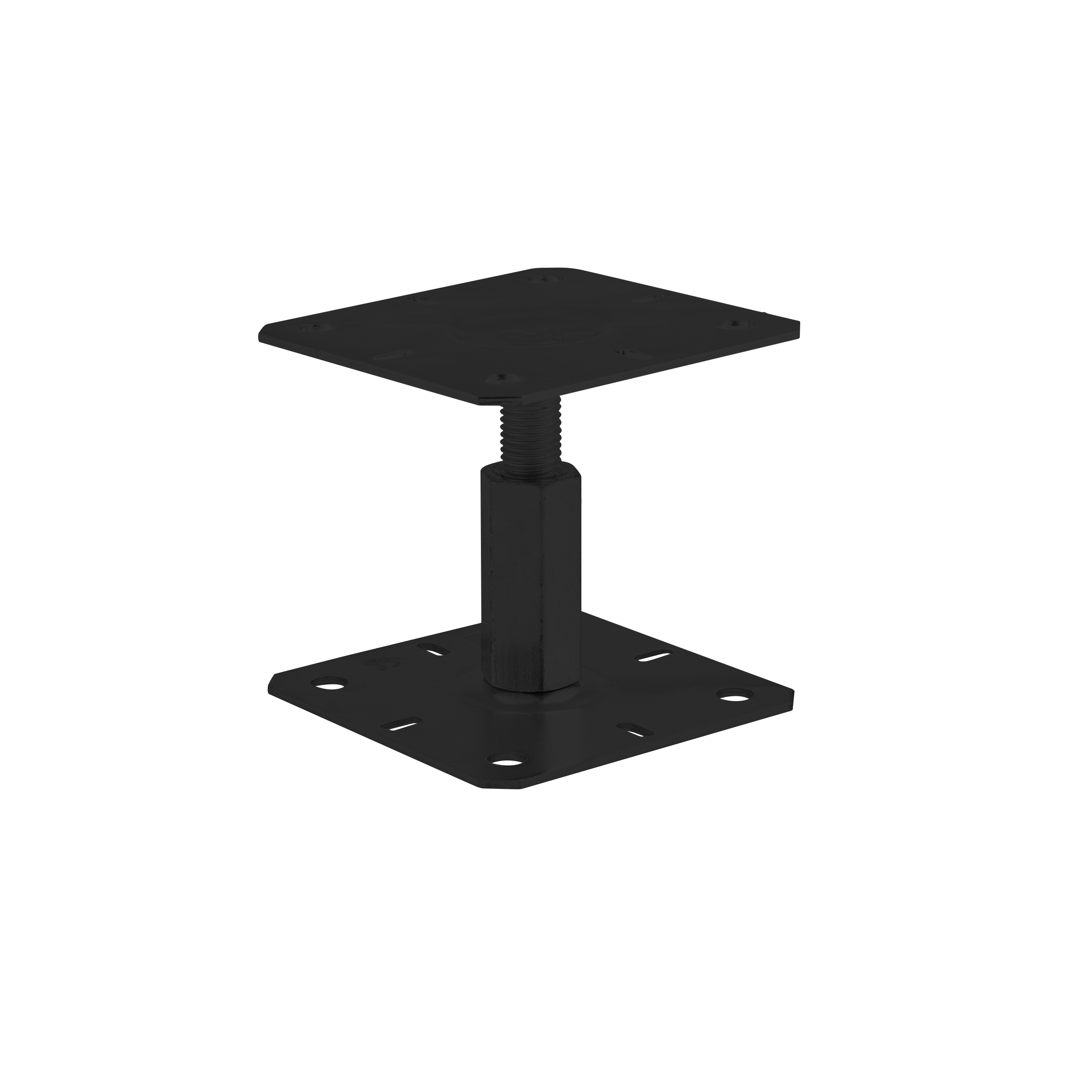 Pfostenträger höhenverstellbar 100 bis 150 mm zum aufdübeln Anker mit Gewinde M20 - PR |130x130 mm | Schwarz Mastfuß Flachgewindeanker höhenverstellbar PR, 130x130x100-150 mm, schwarz, 150x3,0 mm.