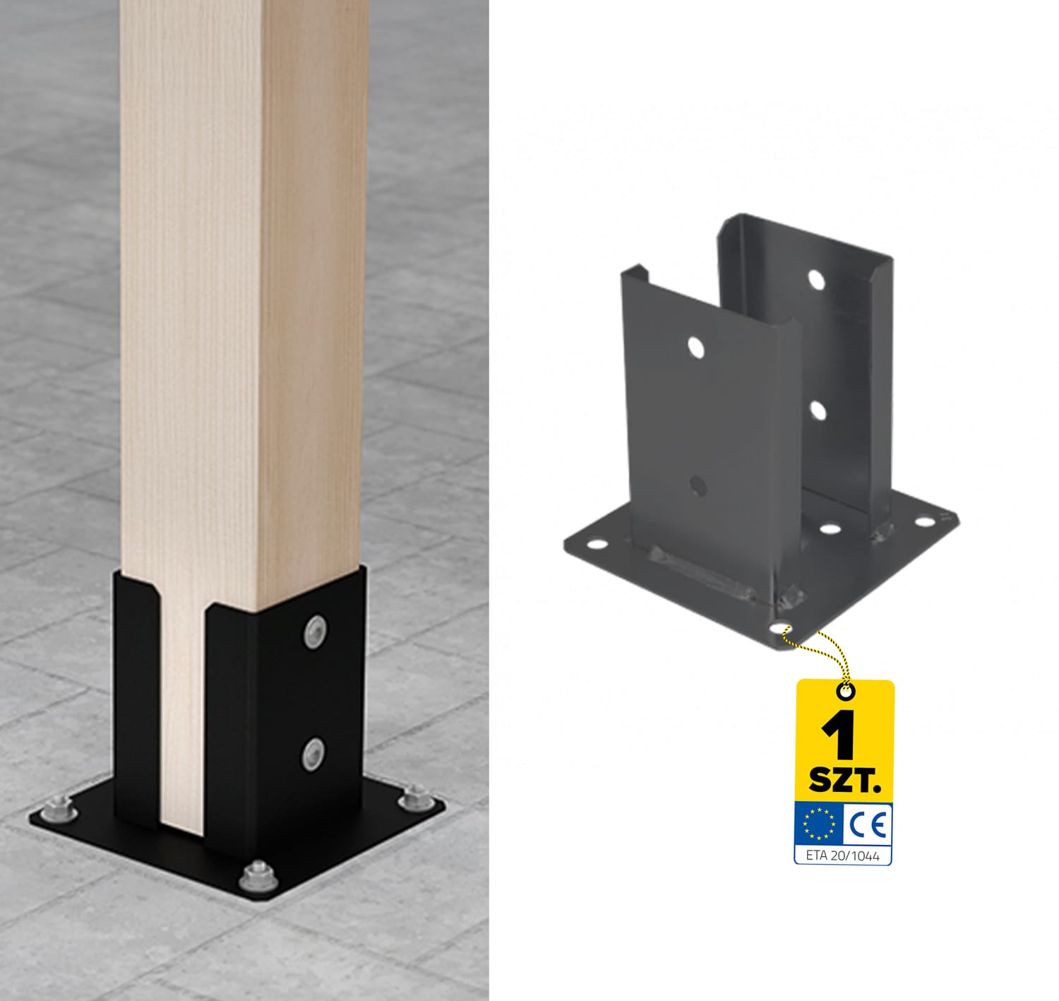 Podstawa słupa kotwa przykręcana podwójna z podstawą prostokątną - PSPD | 90 mm | Czarny Podstawa słupa kotwa przykręcana podwójna z podstawą prostokątną - PSPD | 90 mm | Czarny