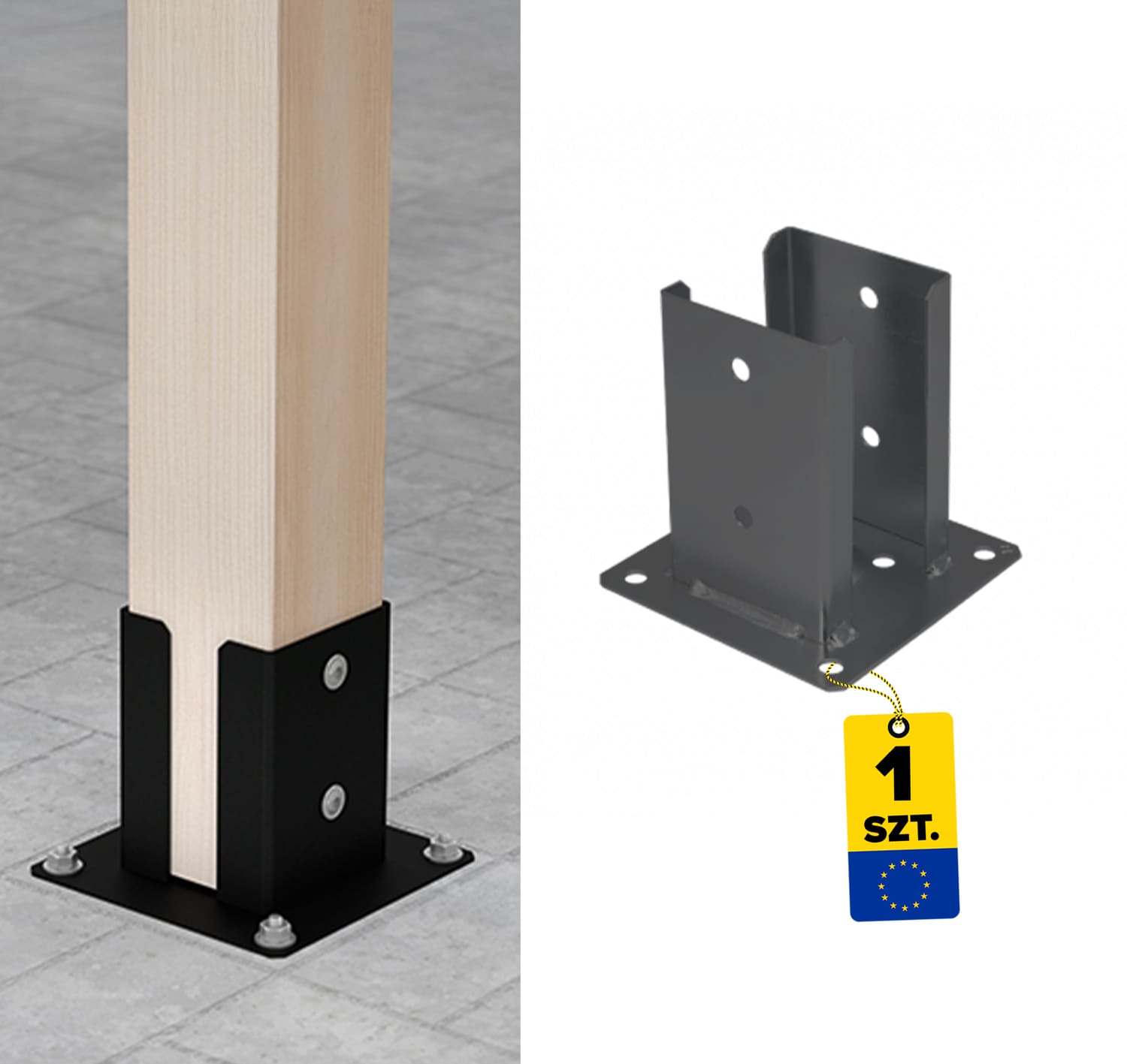 Pfostenträger zum aufdübeln Aufschraubhülse doppelt mit rechteckiger Grundplatte - PSPD | 90 mm | Anthrazit Säulenfuß, doppelt verschraubter Anker mit rechteckigem Sockel PSPD, 90 mm, Anthrazit.