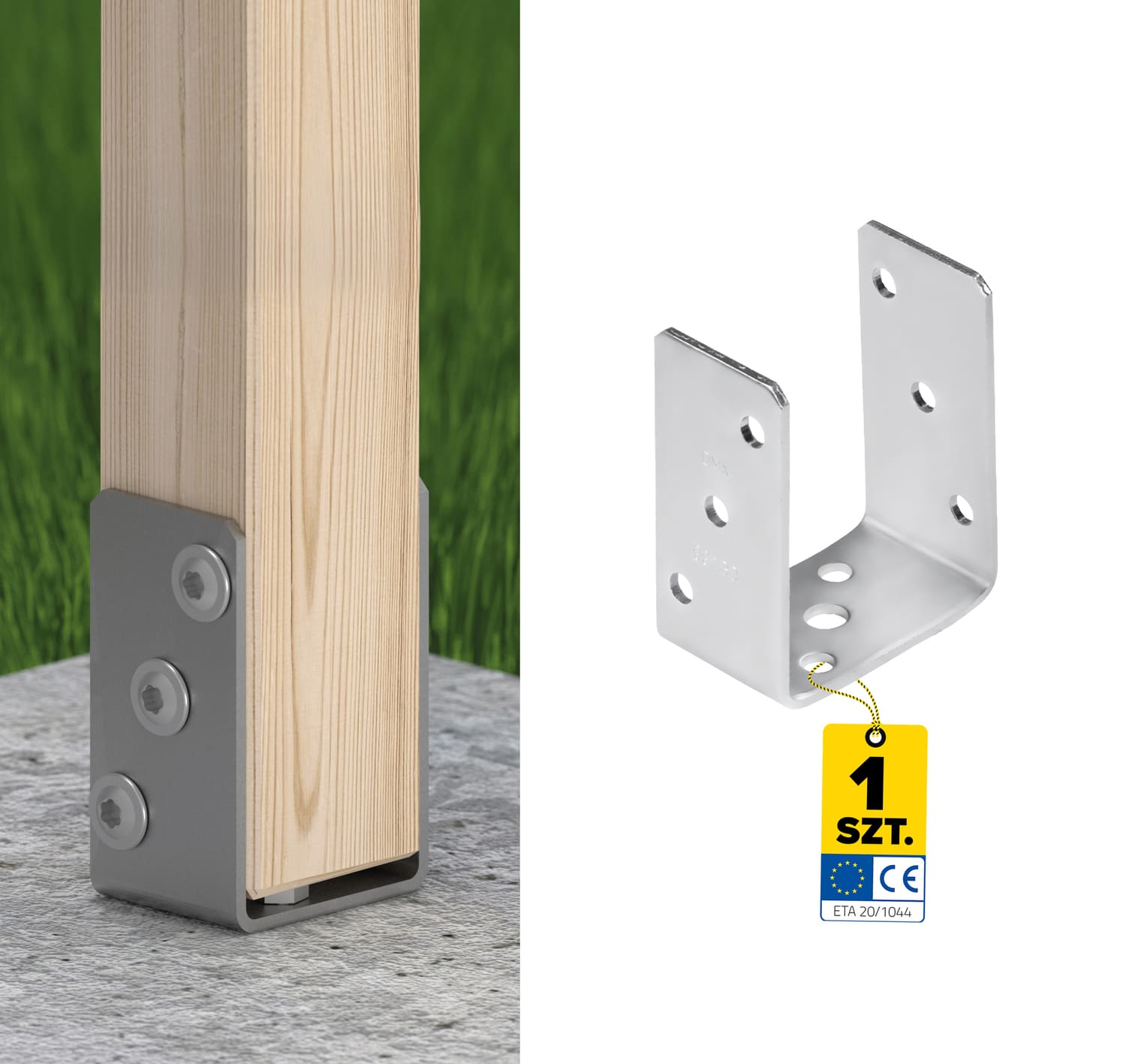 Pfostenträger zum aufdübeln U-Form universal - PSO | 90 mm | feuerverzinkt Säulenfußanker zum Verschrauben mit Beton, Typ U, Universal PSO, 90 mm, silber.