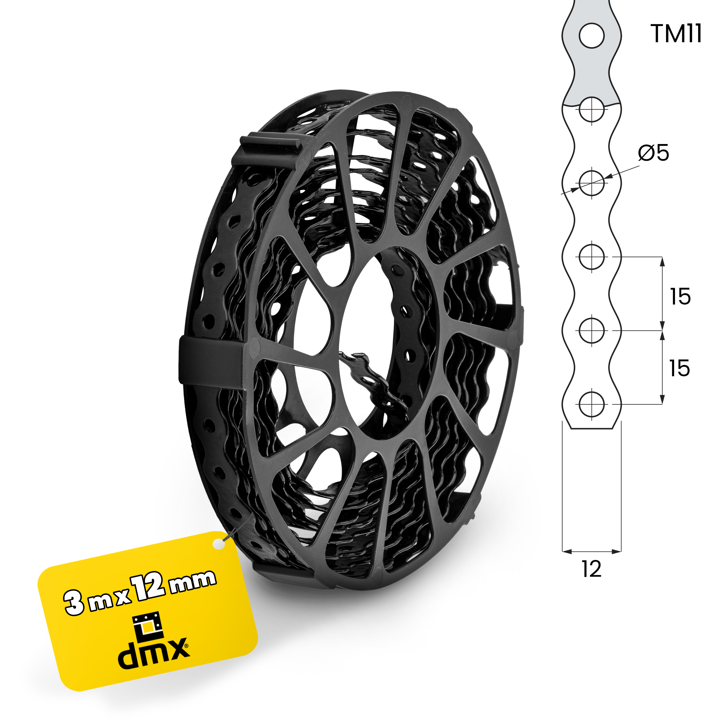 Taśma montażowa perforowana stal - TM 11 | 3 m | Czarny | TM 11