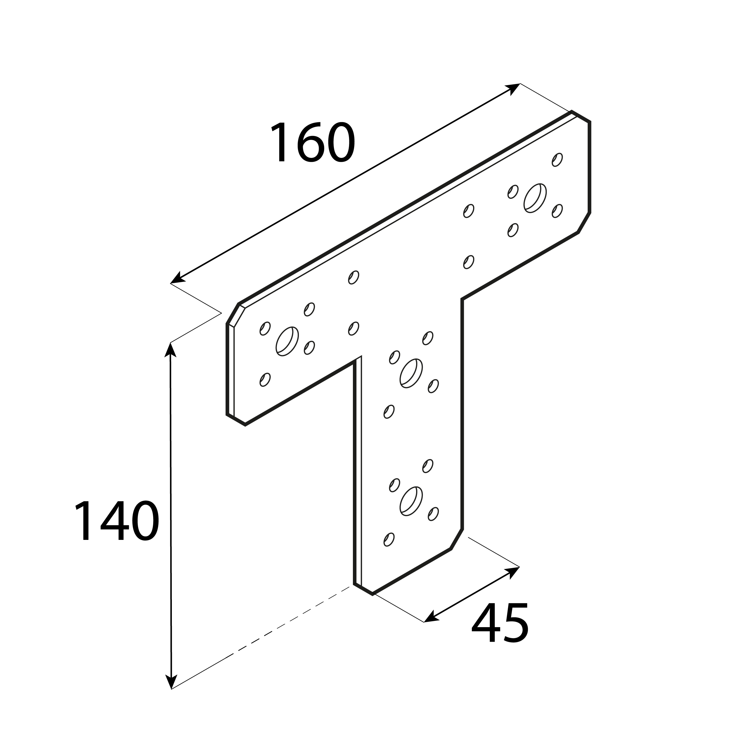 Łącznik płaski metalowy typu T - KT 160 | 160x140x45 mm | 2,5 mm | Srebrny Łącznik płaski metalowy typu T - KT 160 | 160x140x45 mm | 2,5 mm | Srebrny