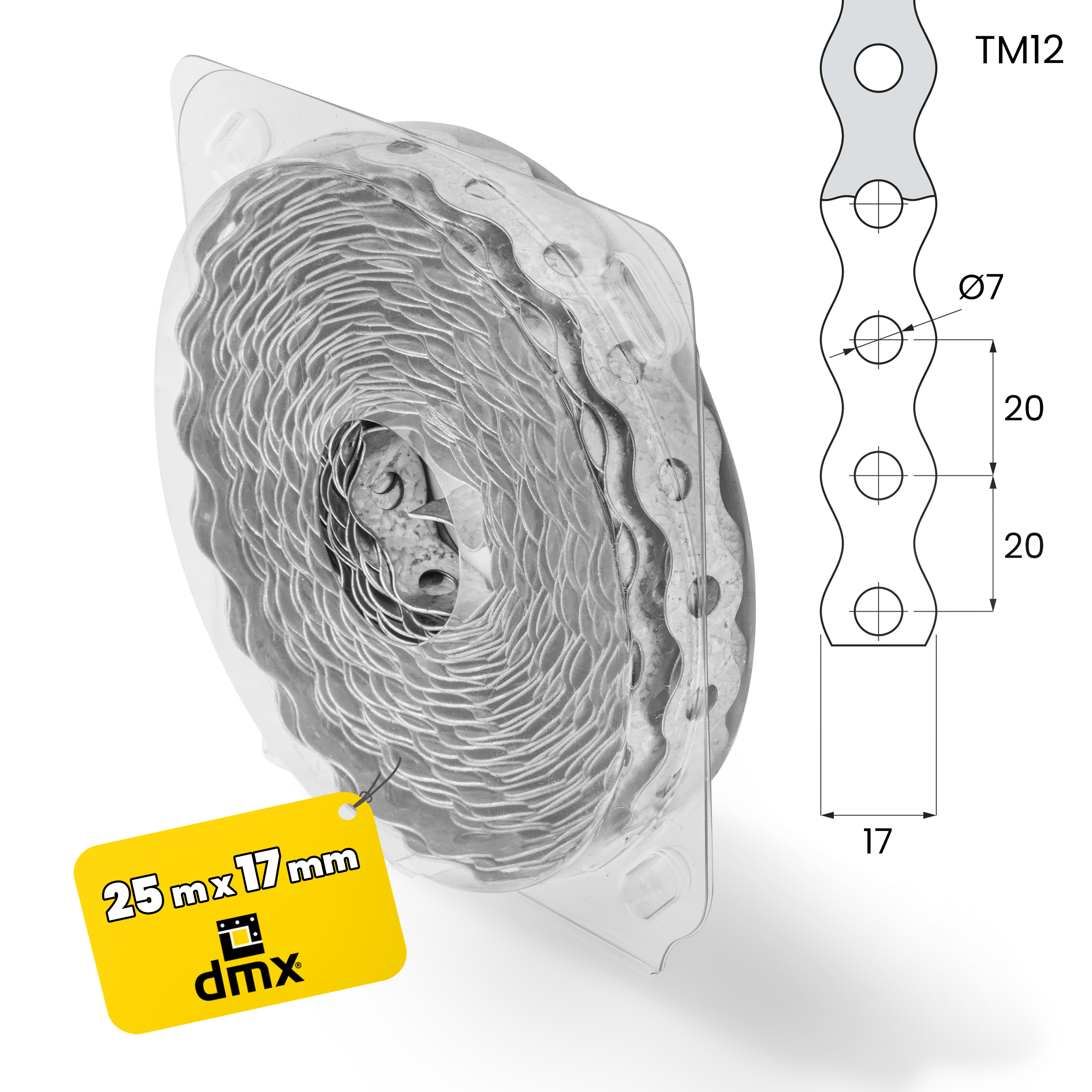 Taśma montażowa perforowana stal - TM 12 | 25 m | Srebrny | TM 12