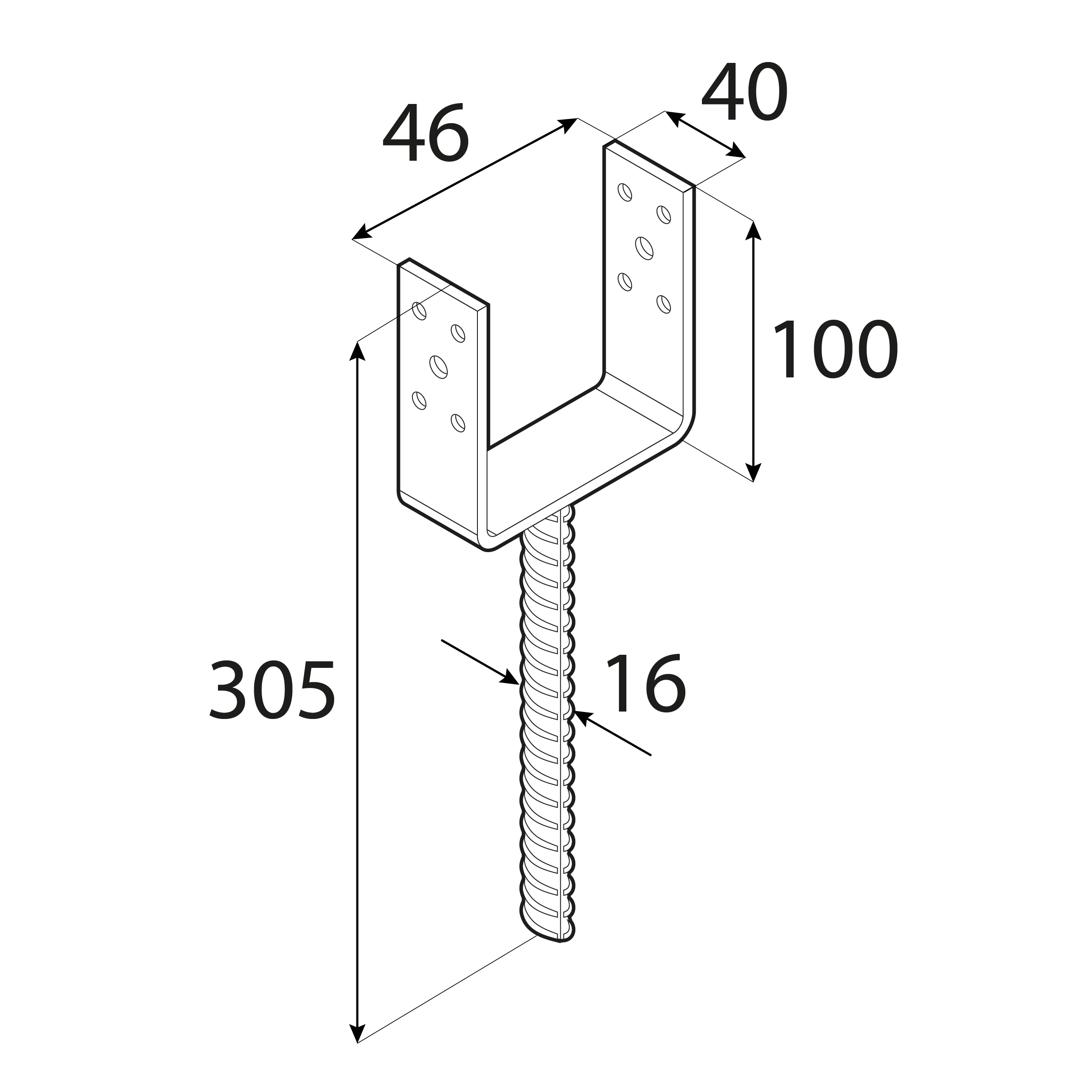 Podstawa słupa kotwa do betonu typ U lekka - PSL | 45 mm | Srebrny