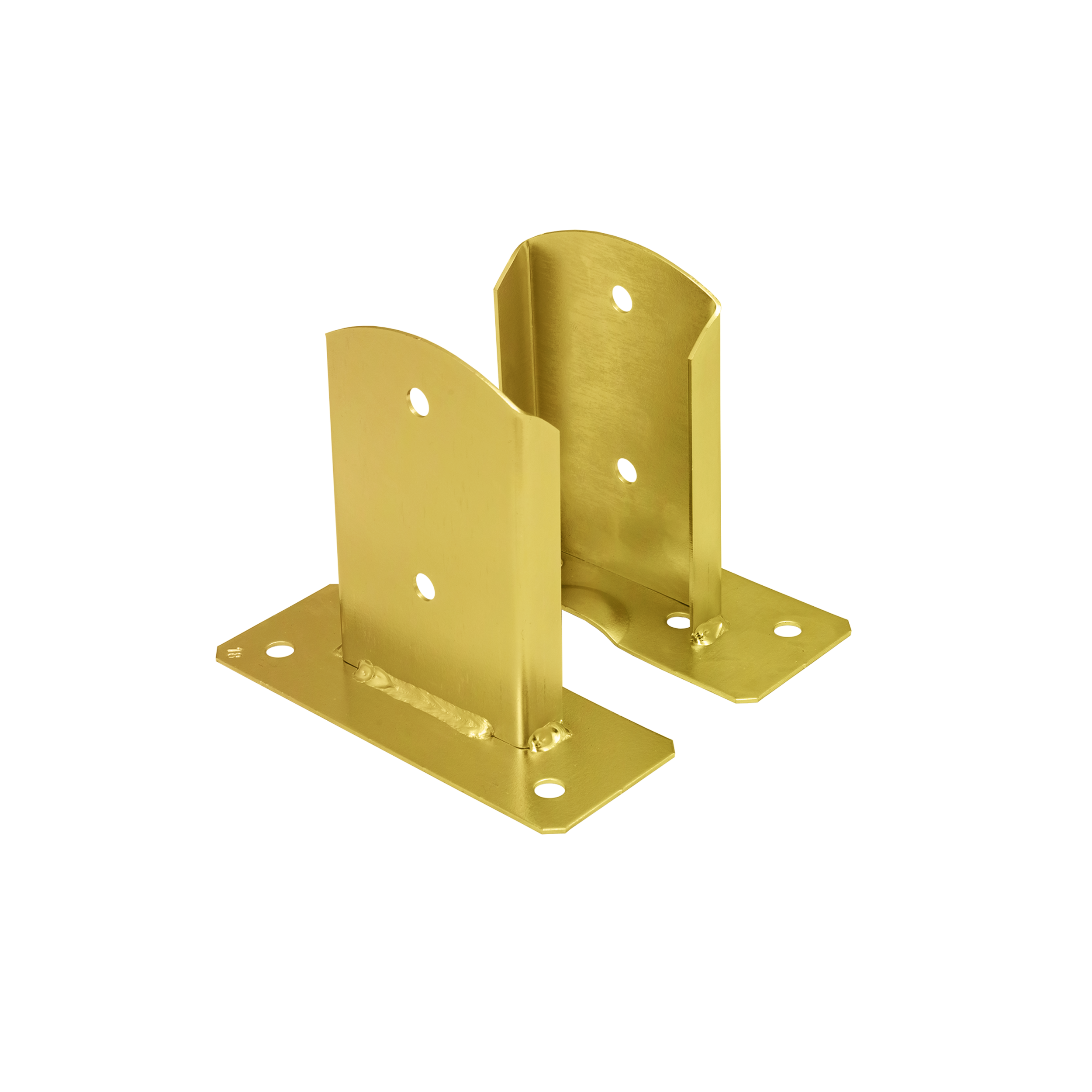 Pfostenträger zum aufdübeln Aufschraubhülse geteilt mit rechteckiger Grundplatte - PSD | 90 mm | Gold Säulenfuß geteilter Schraubanker mit rechteckiger Basis PSD, 90 mm, Gold, 91x150x2,0 mm 2.