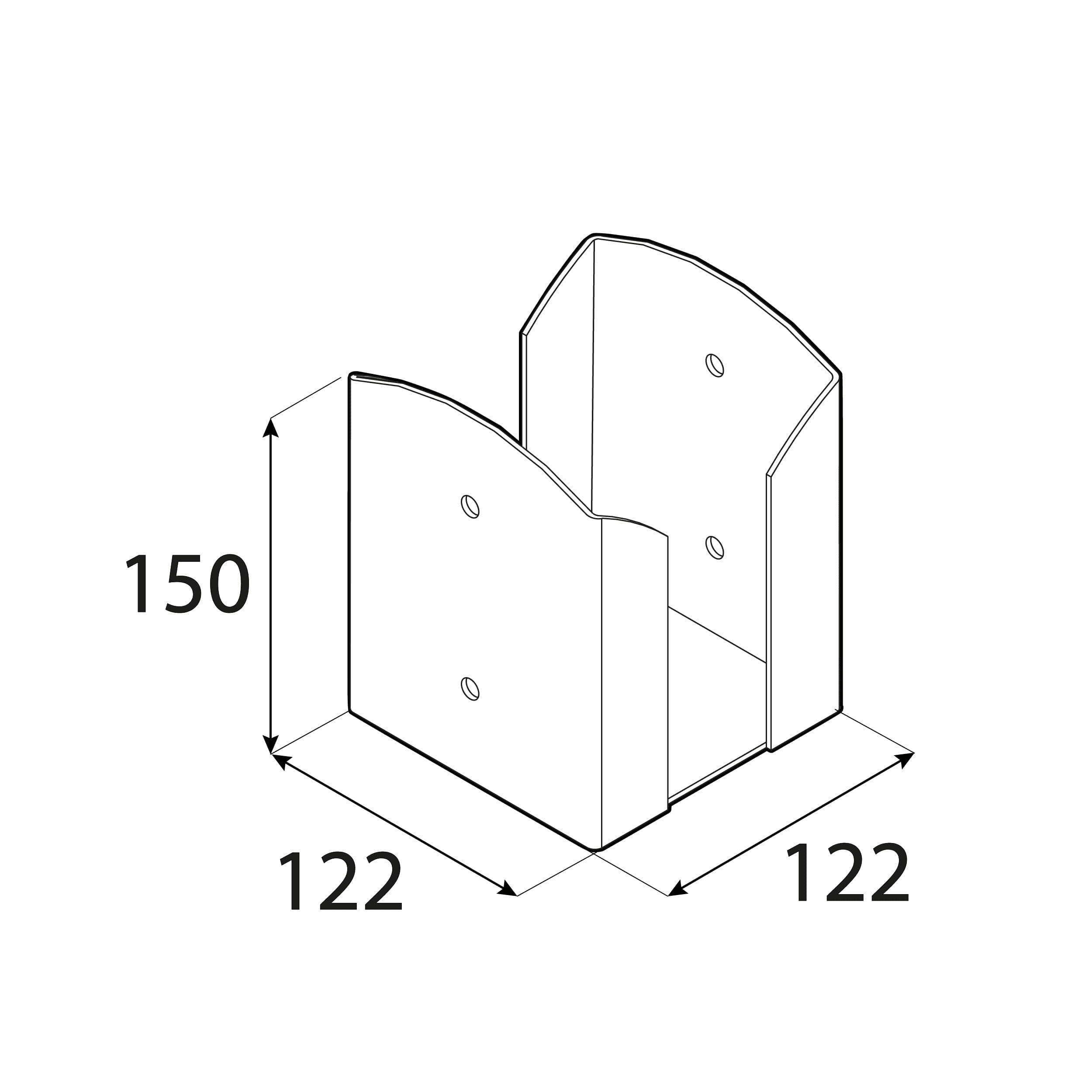 Pfostenträger zum aufdübeln Aufschraubhülse doppelt rechteckig - PSPW | 120 mm | Schwarz Säulenfuß doppelter rechteckiger Schraubanker PSPW, 120 mm, schwarz, 121x150x2,5 mm 2.