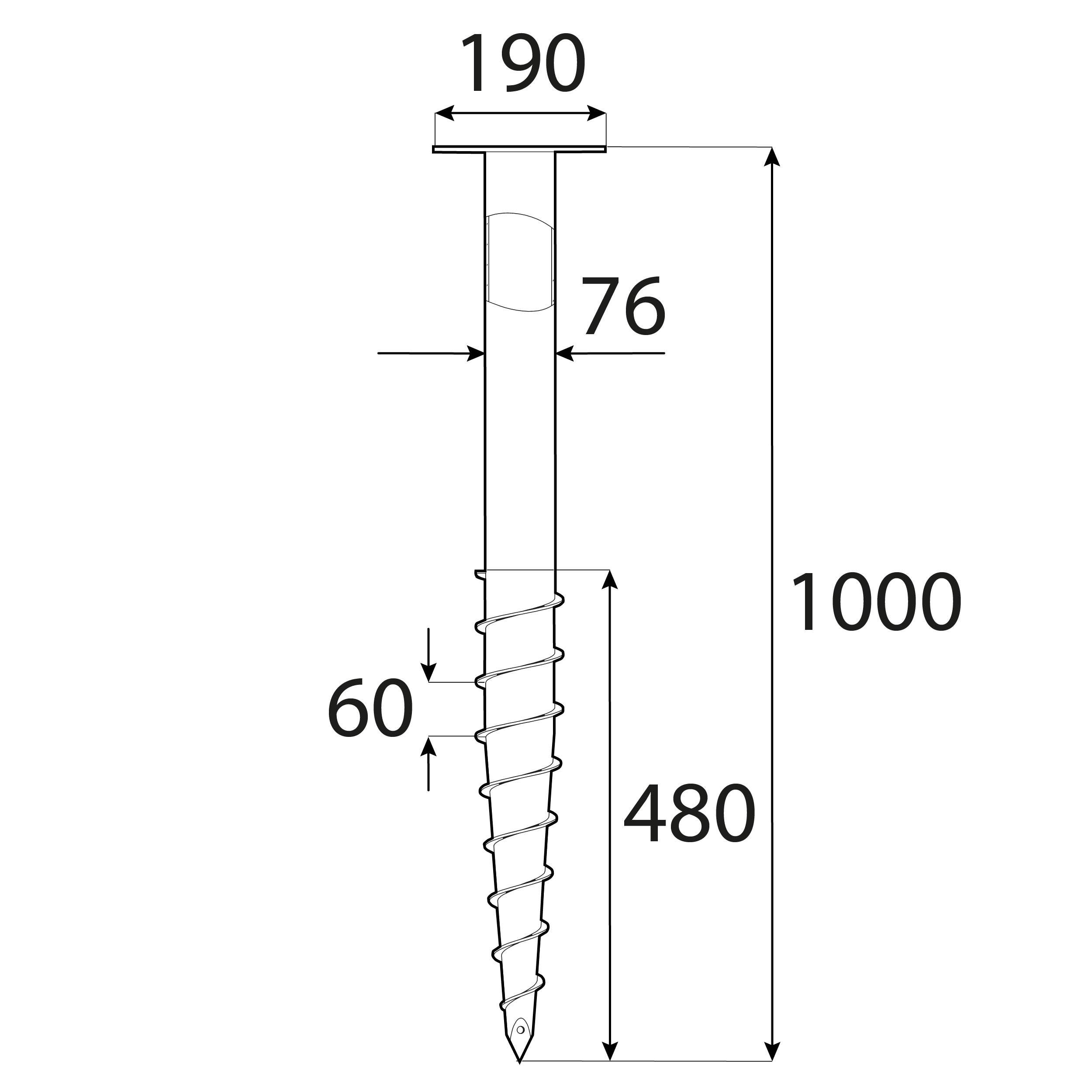 Podstawa słupa wkręcana do gruntu do dużych konstrukcji - PWF | 76x1000 mm Podstawa słupa wkręcana do gruntu do dużych konstrukcji - PWF | 76x1000 mm