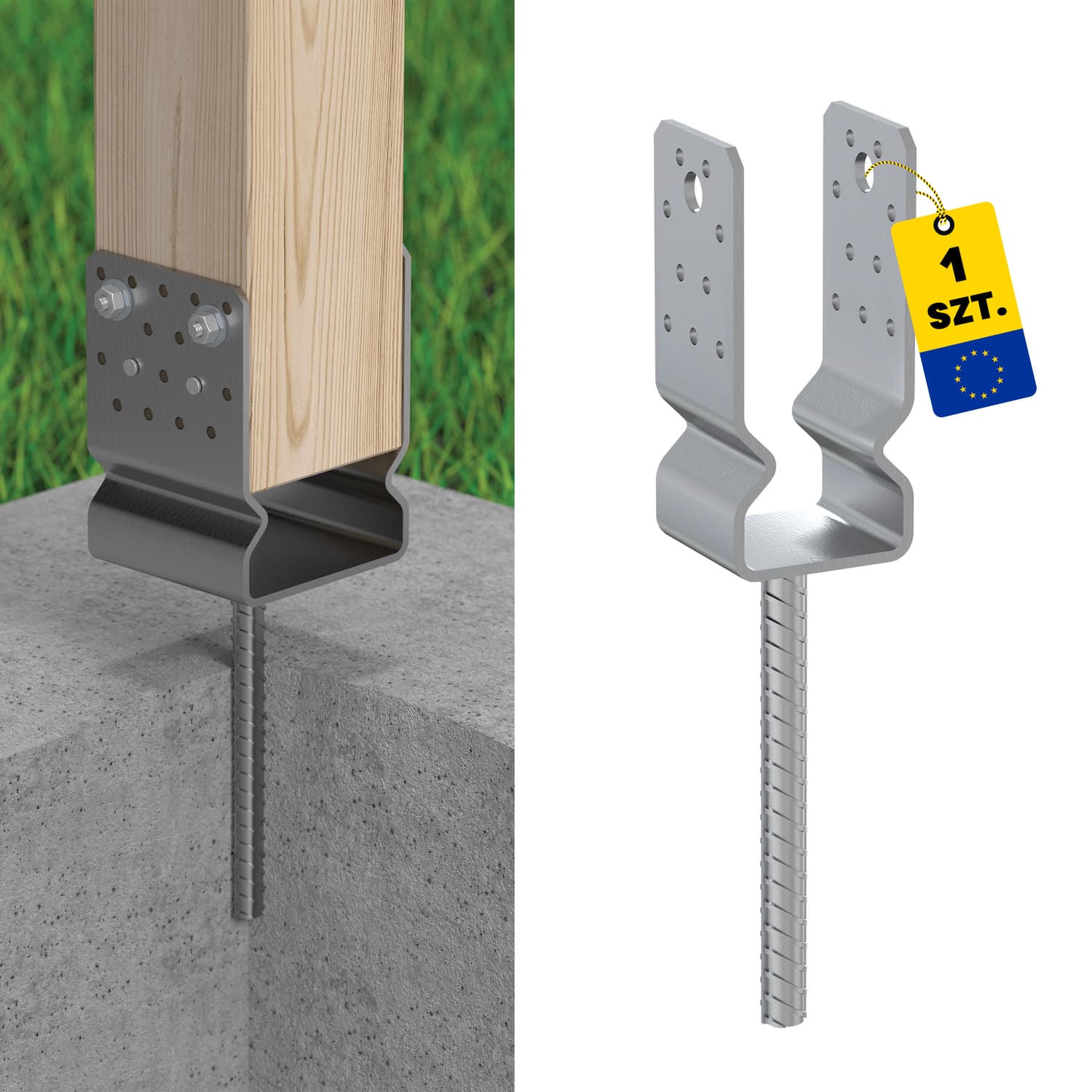 U Pfostenträger zum Einbetonieren Mehrpunkt mit Sattel Pfostenanker Stützen Betonanker - PSSZ | 60 mm | feuerverzinkt Säulenfuß, Mehrpunkt-U-Anker mit PSSZ-Sattel, 60 mm.
