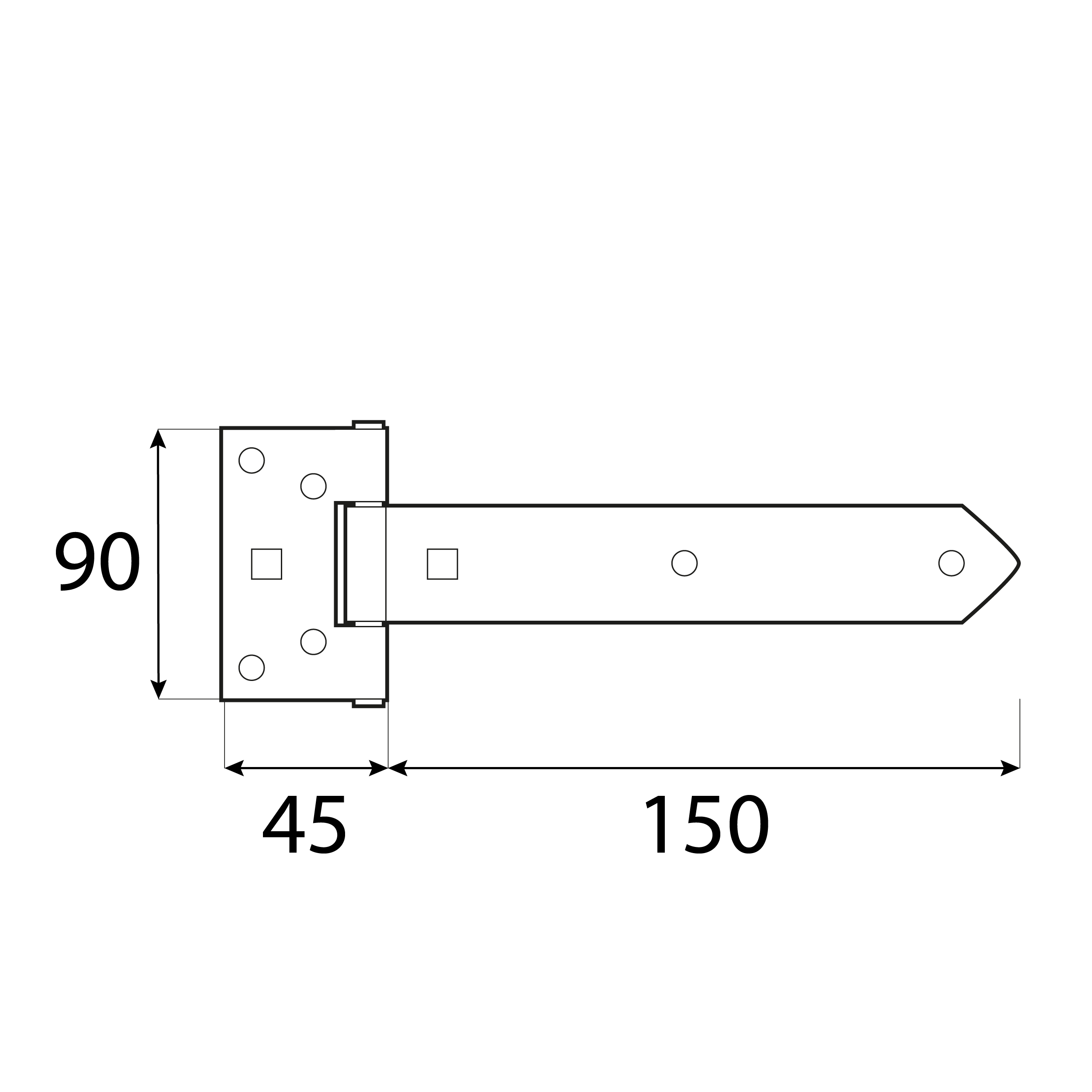 Torband Schwerlast Scharnier - ZB | schwarz | 150 mm Torscharnier für Rollladentor ZB 150, 150 mm, schwarz, 150x45x90x3,0 mm 2.
