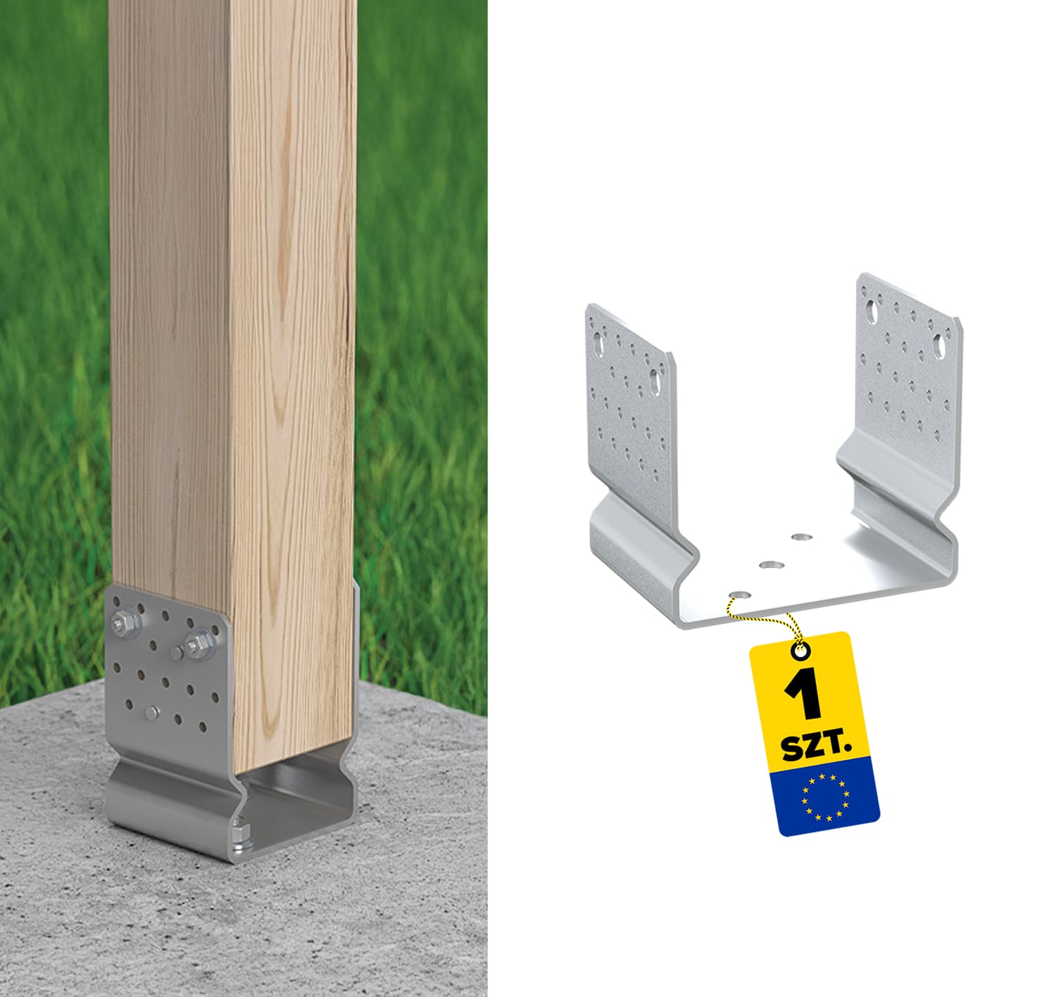 Pfostenträger zum aufdübeln U-Form Pfostenanker Mehrpunkt - PSSOZ | 160 mm | feuerverzinkt Säulenfuß-U-Anker mit Versatz, Mehrpunkt-PSSOZ, 160 mm, silber.