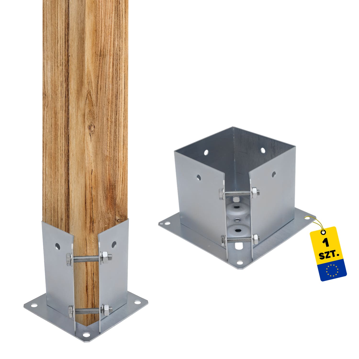 Pfostenträger zum aufdübeln Aufschraubhülse mit rechteckiger Grundplatte höhenverstellbar - PSPA | 150 mm | verzinkt Pfostenträger mit rechteckigem Fuß, verstellbares PSPA, 150 mm, silber.