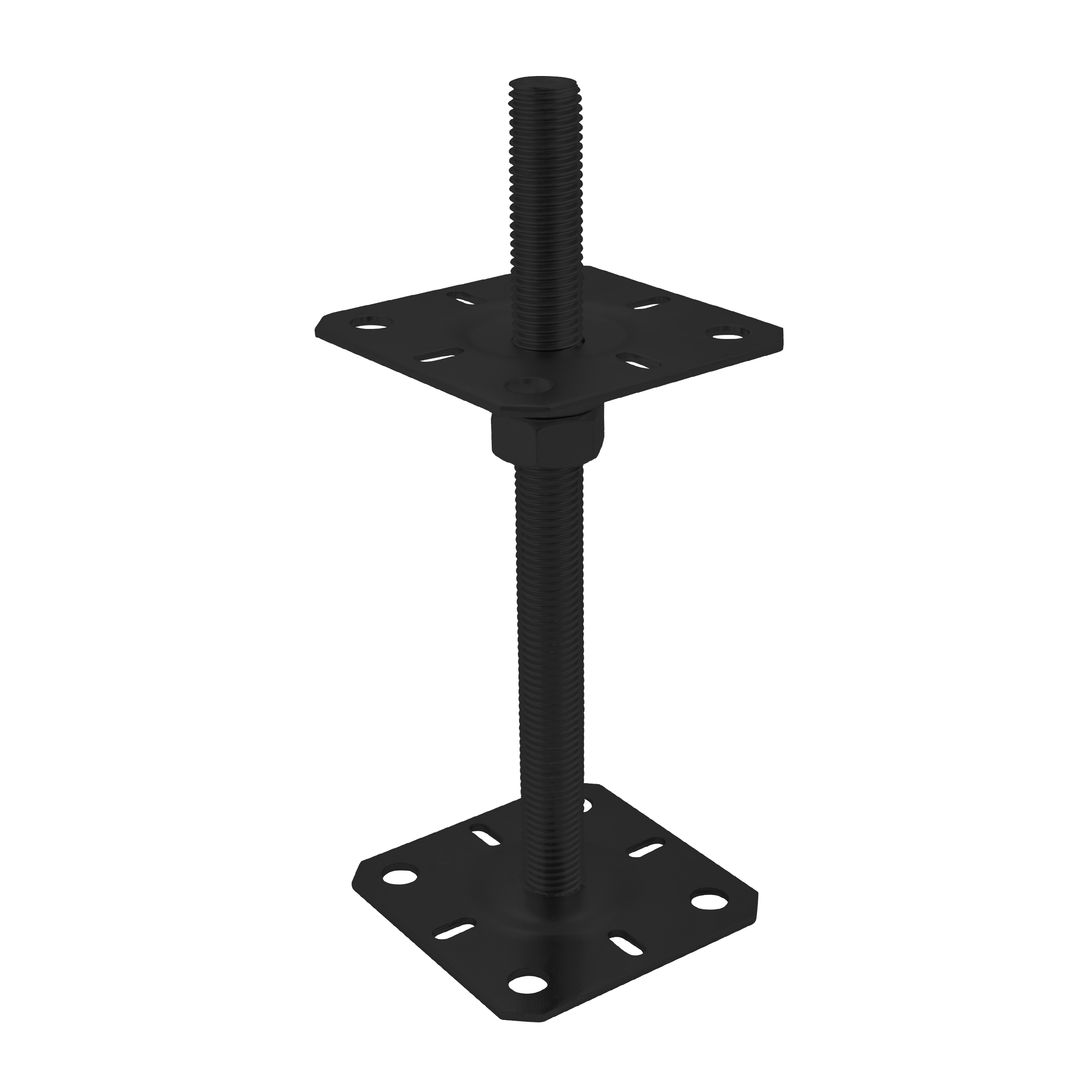 Pfostenträger verstellbar zum aufdübeln Anker mit Gewinde M20 - PSR |100x250 mm | Schwarz Flacher Gewindeanker für Mastfuß, höhenverstellbar PSR, 100x250 mm, M20, schwarz, Winkel 1.
