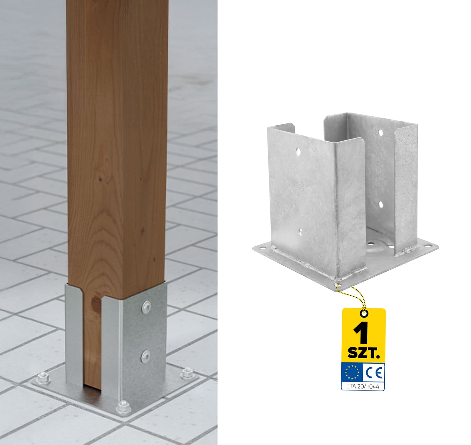 Pfostenträger zum aufdübeln Aufschraubhülse doppelt mit rechteckiger Grundplatte - PSPD | 160 mm | feuerverzinkt Säulenfuß-Doppelschraubanker mit rechteckiger Basis PSPD, 160 mm, silber.