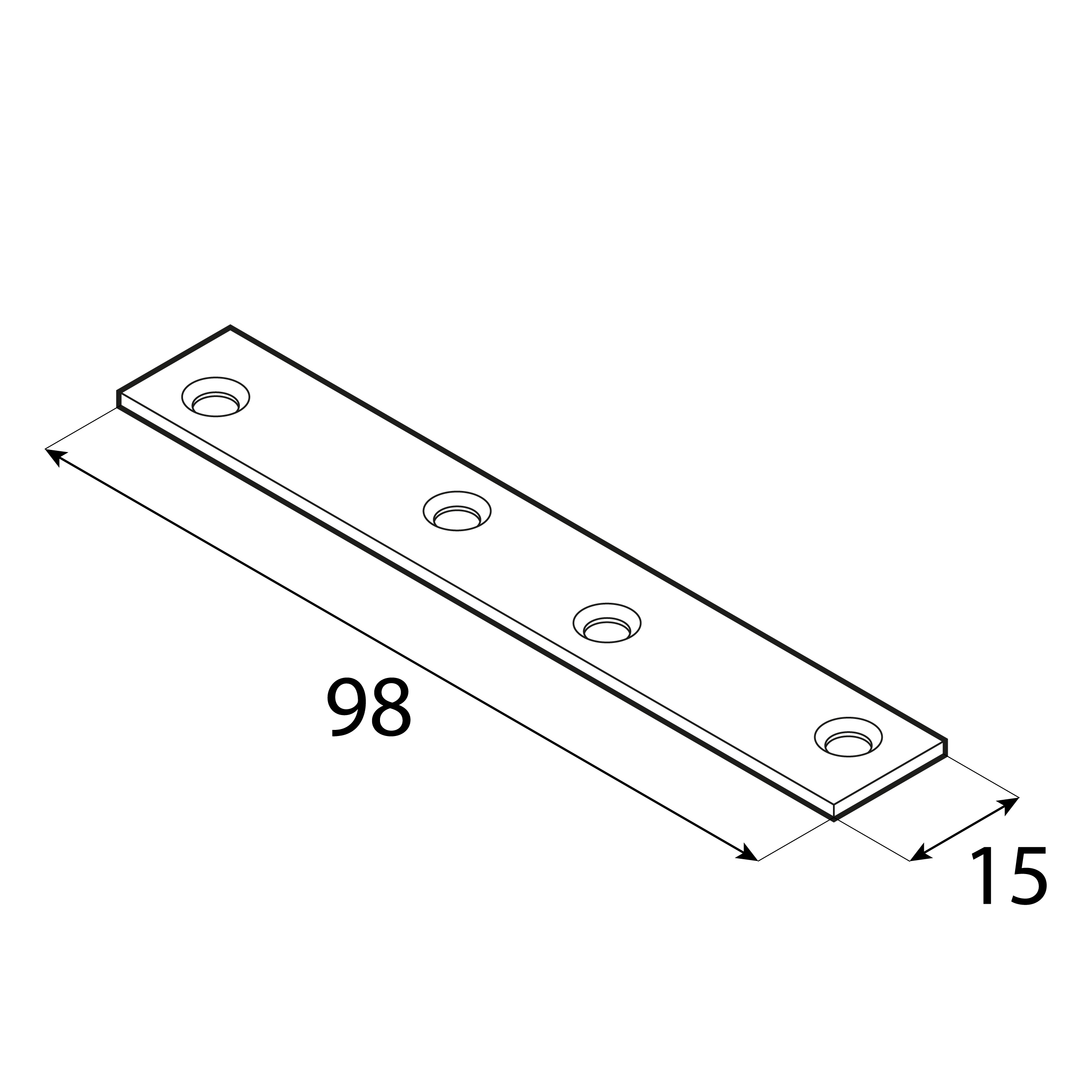 Flachverbinder schmal universal Lochplatte Verbindungsblech verzinkt - LW 120 | 118x15 mm | 50 Stück Schmaler Universal-Stahlverbinder LW 120, 118x15 mm, 50 Stk., 118x15x1,5 mm, DC01 Baustahl, silber.