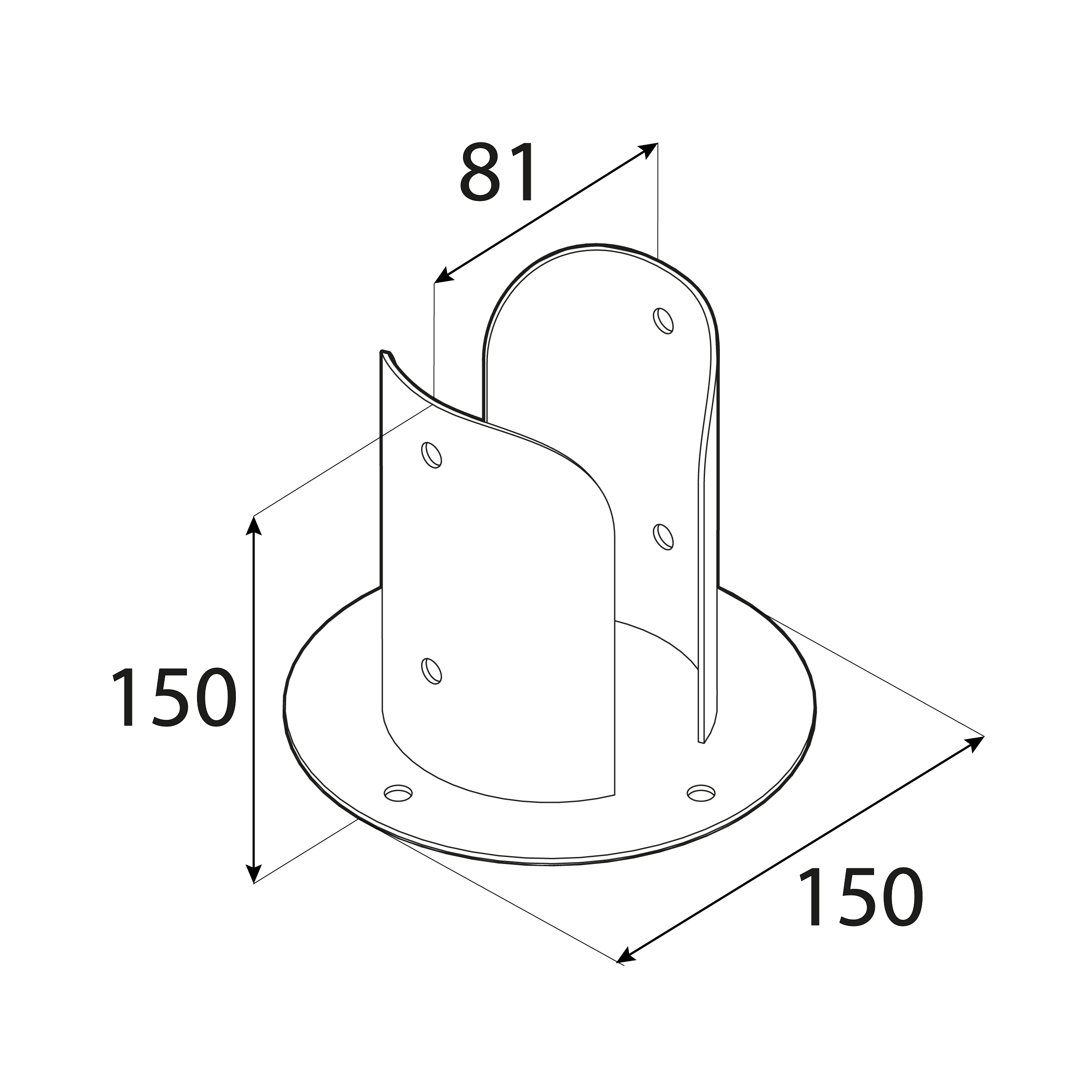 Pfostenträger Stützenfuß rund geteilt mit runder Grundplatte - PSPOD | 80 mm | verzinkt Säulenfuß Rundanker geteilt mit PSPOD Rundfuß, 80 mm, silber, 81x150x2,0 mm 2.