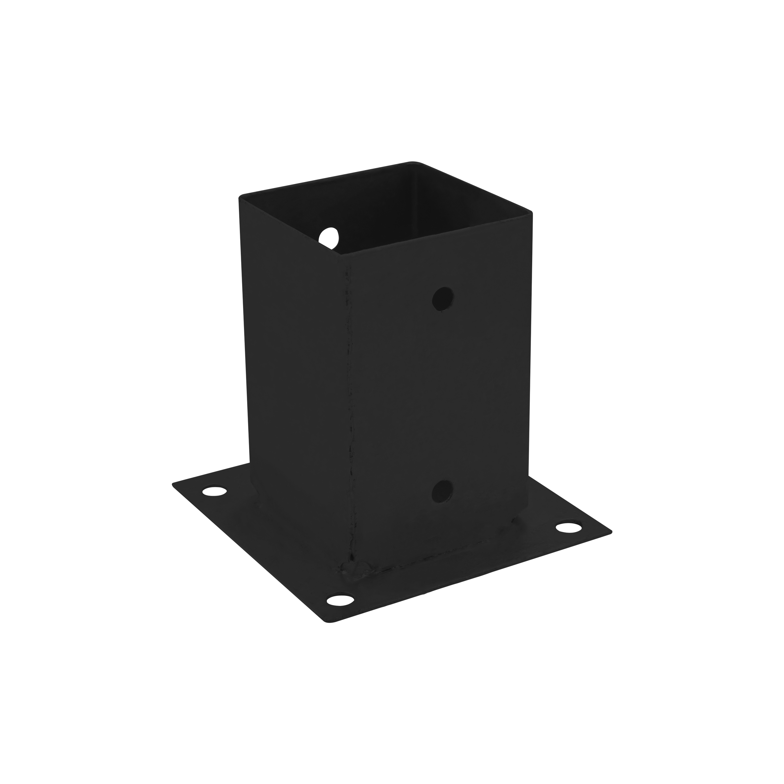 Pfostenträger zum aufdübeln mit rechteckiger Grundplatte - PSP | 90 mm | Schwarz Pfostenfuß, Schraubanker mit rechteckigem Sockel PSP, 90 mm, schwarz, 91x150x1,5 mm.