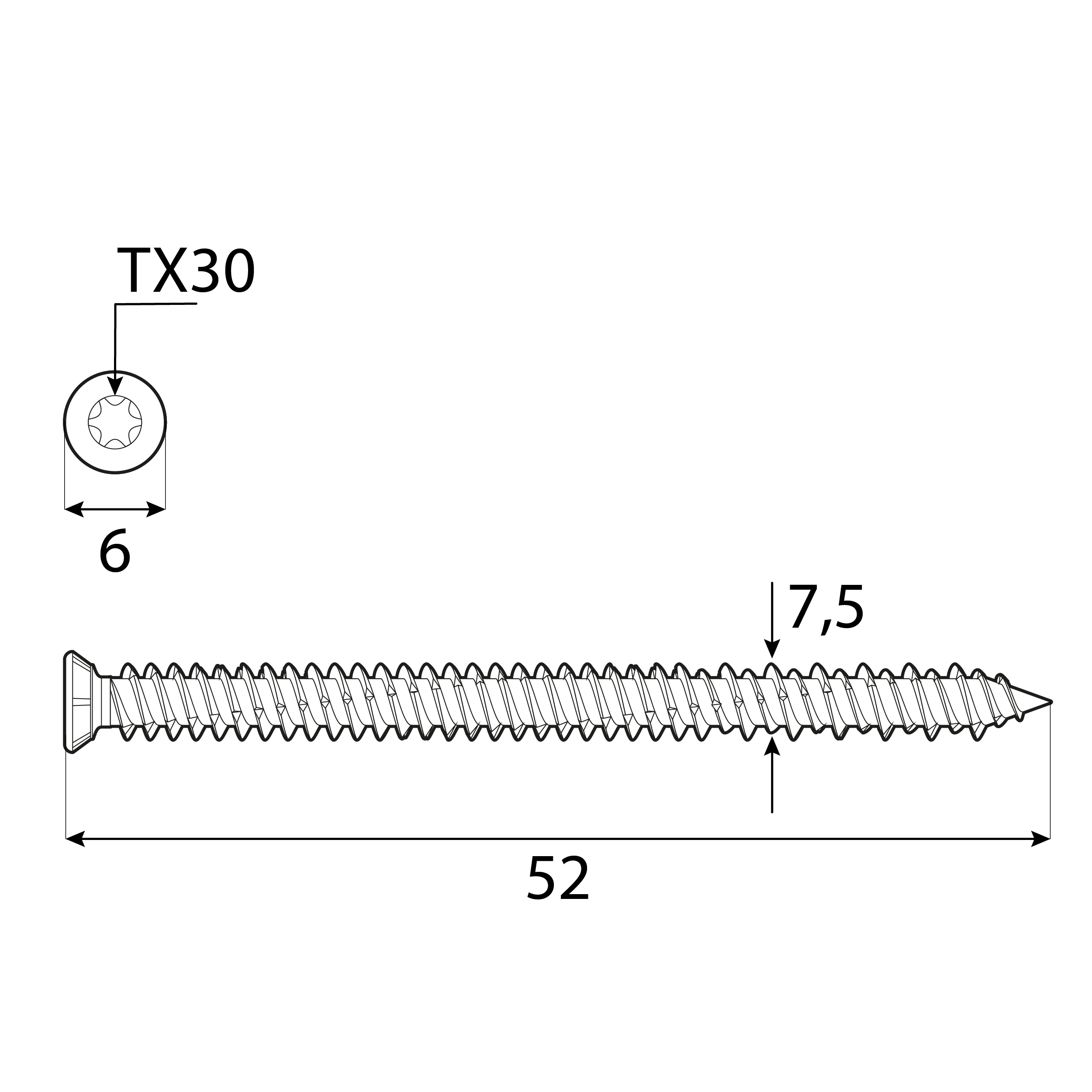 Wkręty do ościeżnic z łbem stożkowym TORX - CBS | 7,5 x 52 mm | Srebrny | 200 szt