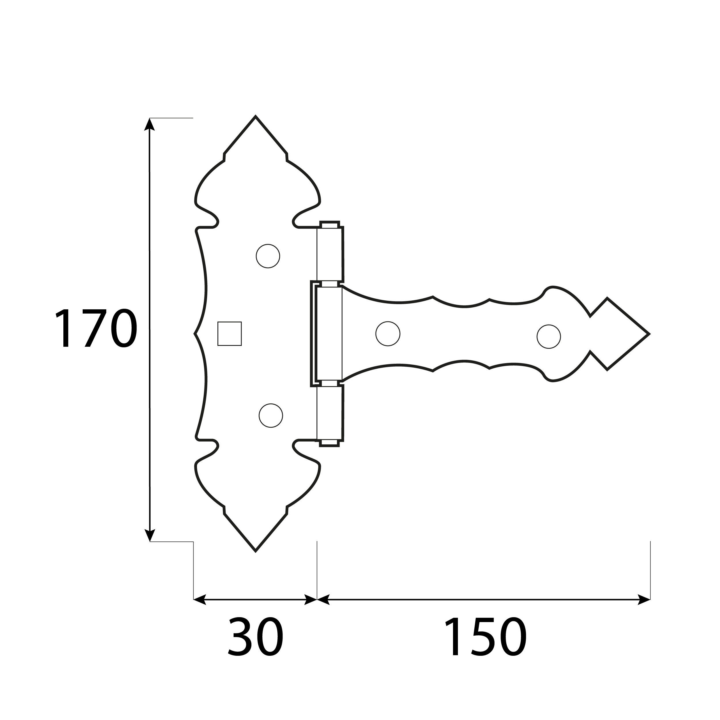 Zawias bramowy ozdobny do bramy furtki okiennic - ZOB 150 | 150 mm | Czarny | 30 mm Zawias bramowy ozdobny do bramy furtki okiennic - ZOB 150 | 150 mm | Czarny | 30 mm