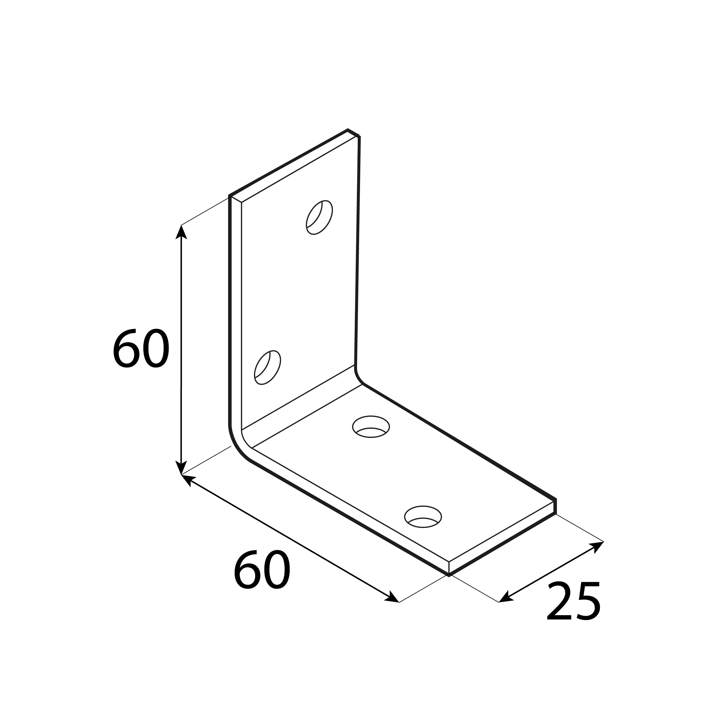 Montagewinkel universal Winkelverbinder feuerverzinkt - KM 20 | 60x60x25 mm | 20 Stück Universal-Stahlmontagewinkel KM 20, 60x60x25 mm, 20 Stk., 60x60x25x2,0 mm, DX51D Baustahl, silber, Schuss 2.