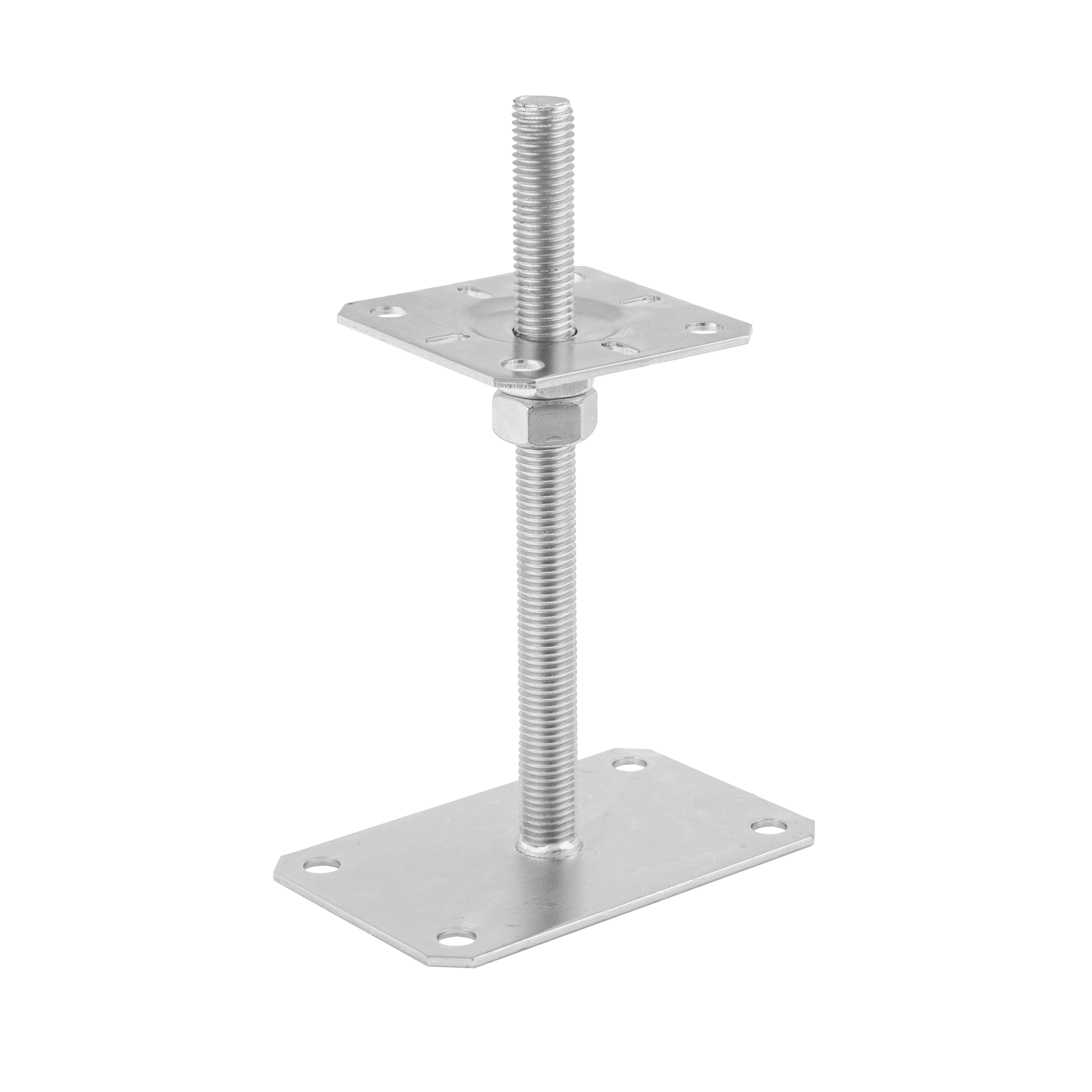 Pfostenträger verstellbar zum aufdübeln Anker mit Gewinde M20 - PSRP | 130x130 mm | 130x200 mm | verzinkt Flacher Mastfuß, höhenverstellbar, geschraubtes PSRP, 130x130 mm, 130x200 mm, M20, silber, Schuss 1.