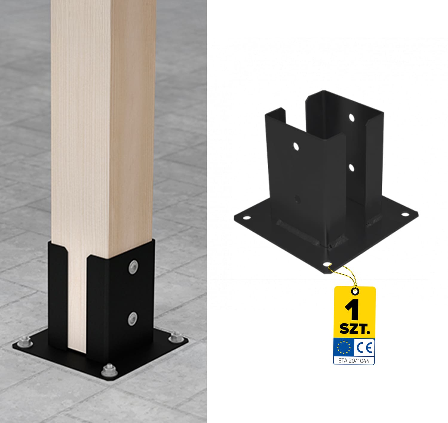 Pfostenträger zum aufdübeln Aufschraubhülse doppelt mit rechteckiger Grundplatte - PSPD | 120 mm | Schwarz Säulenfuß-Doppelschraubanker mit rechteckiger Basis PSPD, 120 mm, schwarz.