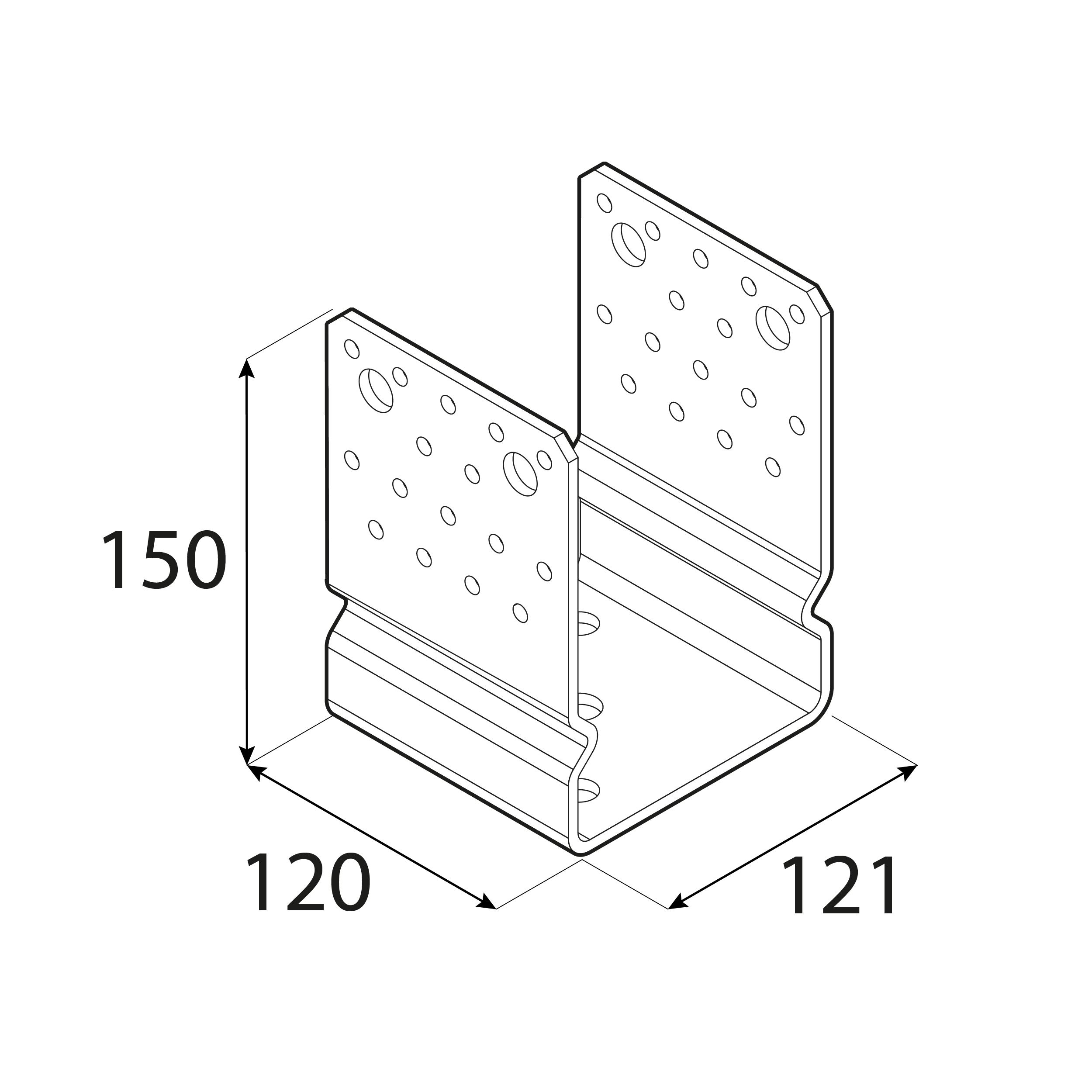 Pfostenträger zum aufdübeln U-Form Pfostenanker Mehrpunkt - PSSOZ | 120 mm | feuerverzinkt Säulenfuß, U-Anker mit Versatz, Mehrpunkt PSSOZ, 120 mm, silber, 121x150x120x4,0 mm 2.