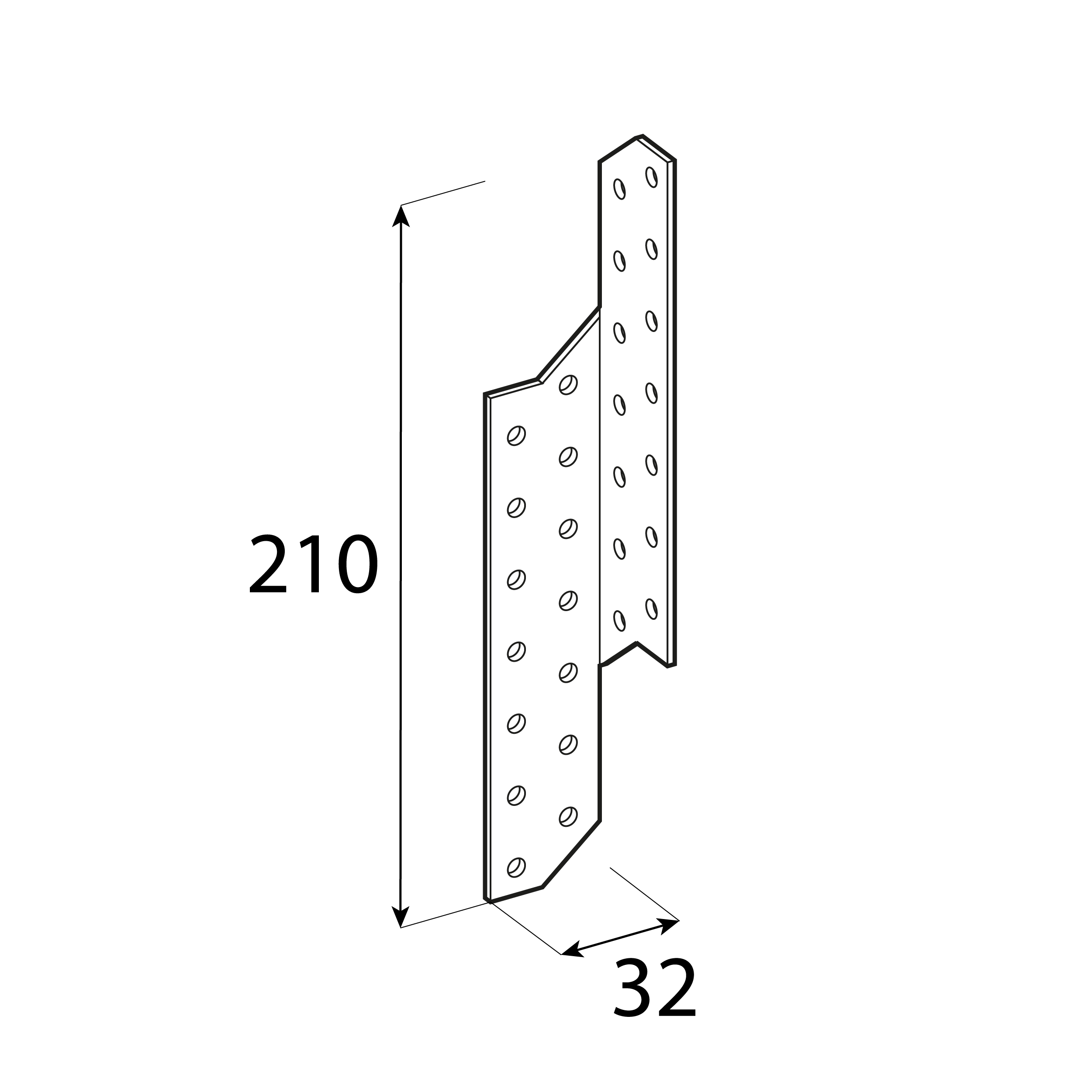 Łącznik krokwiowy lewy - LK 3 | 210x32 mm | 2 mm Łącznik krokwiowy lewy - LK 3 | 210x32 mm | 2 mm