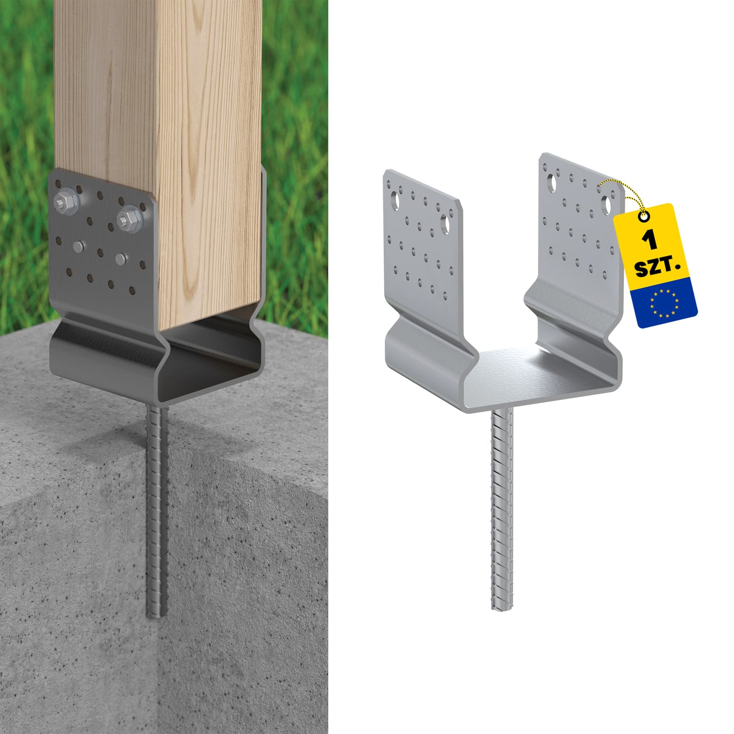 U Pfostenträger zum Einbetonieren Mehrpunkt mit Sattel Pfostenanker Stützen Betonanker - PSSZ | 120 mm | feuerverzinkt Säulenfuß, Mehrpunkt-U-Anker mit PSSZ-Sattel, 120 mm.