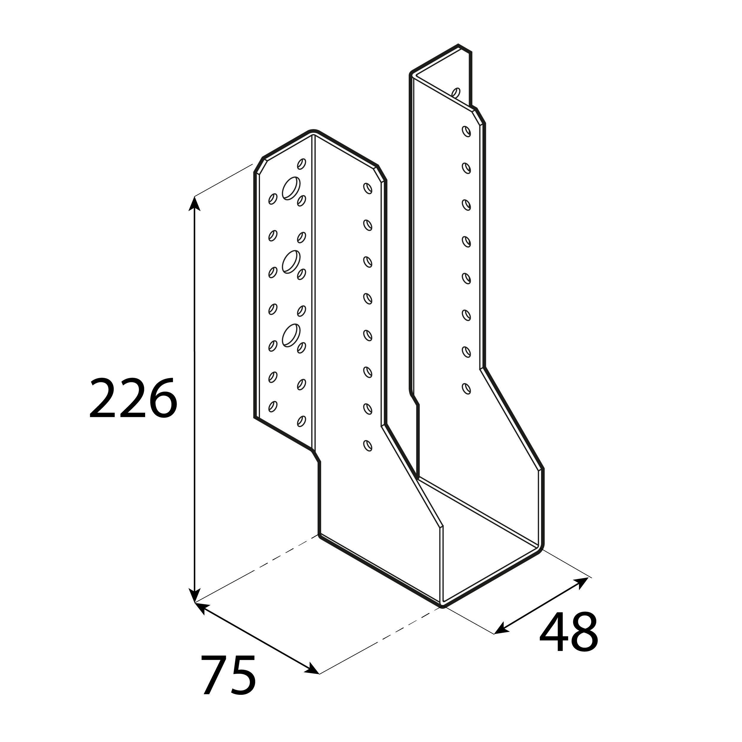 Balkenschuh Balkenträger Trägerschuh Holzverbinder - WB 56 | 48x226x75 mm | feuerverzinkt Balkenaufhänger Holzbalkenhalter WB 56, 48x226x75 mm, silber, 48x226x75x2,0 mm, Baustahl DX51D 2, Schuss 1.