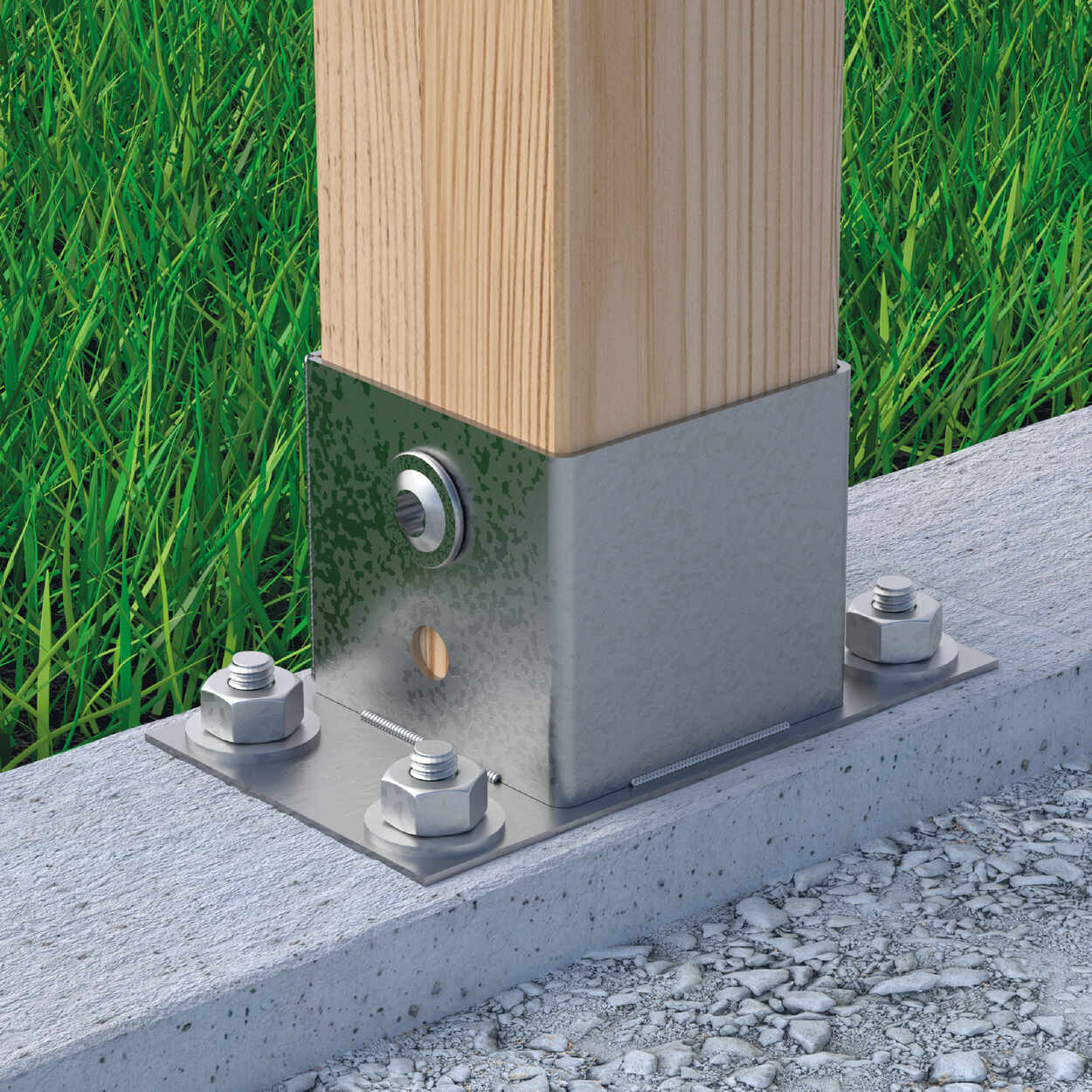 Pfostenträger zum aufdübeln mit rechteckiger Grundplatte - PSPN | 90 mm | feuerverzinkt Säulenfuß-Schraubanker für Beton mit rechteckiger Basis PSPN, 90 mm, 92x70x2,0 mm 1.