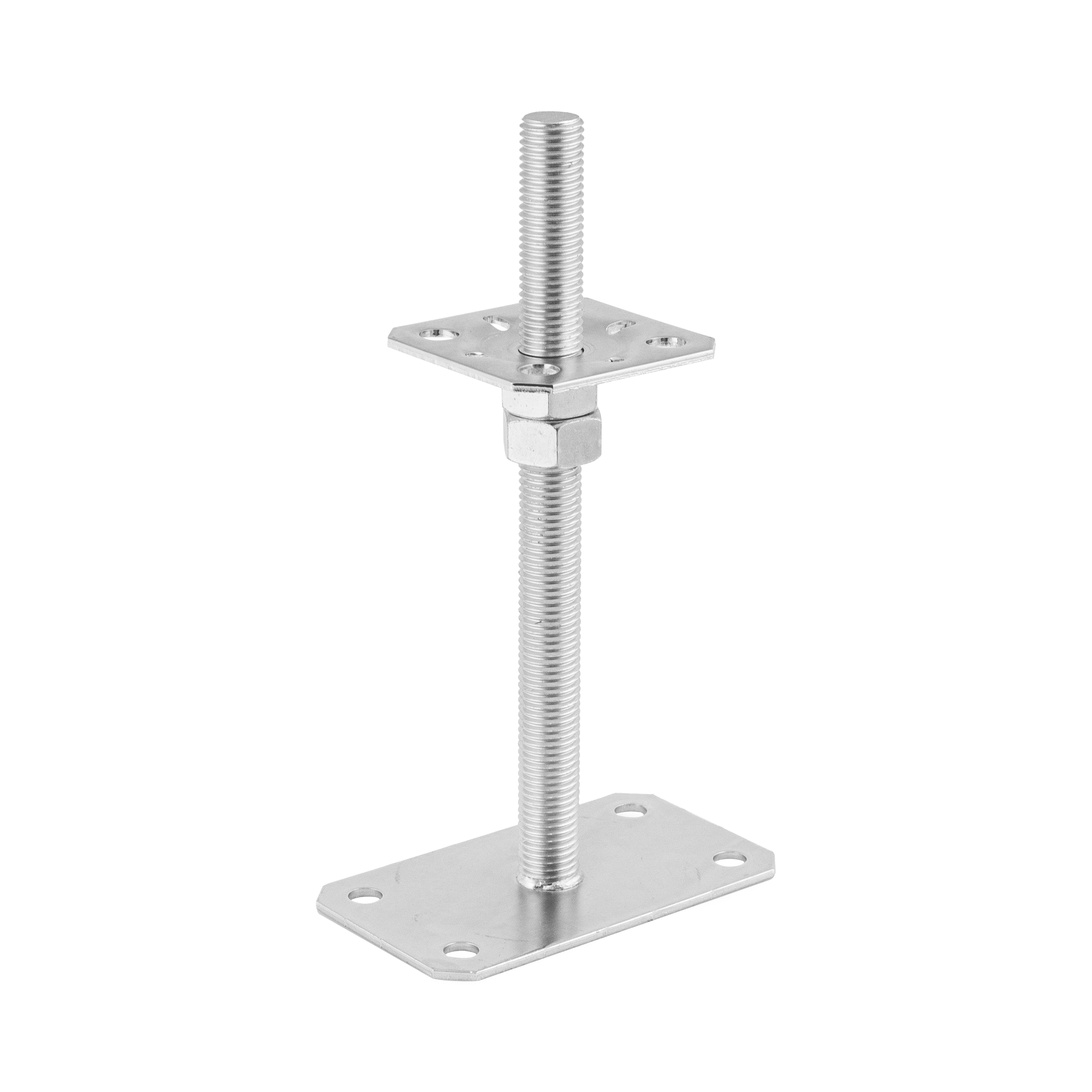 Pfostenträger verstellbar zum aufdübeln Anker mit Gewinde M20 - PSRP | 80x80 mm | 80x140 mm | verzinkt Flacher Mastfuß, höhenverstellbar, geschraubtes PSRP, 80x80 mm, 80x140 mm, M20, silber, Schuss 1.