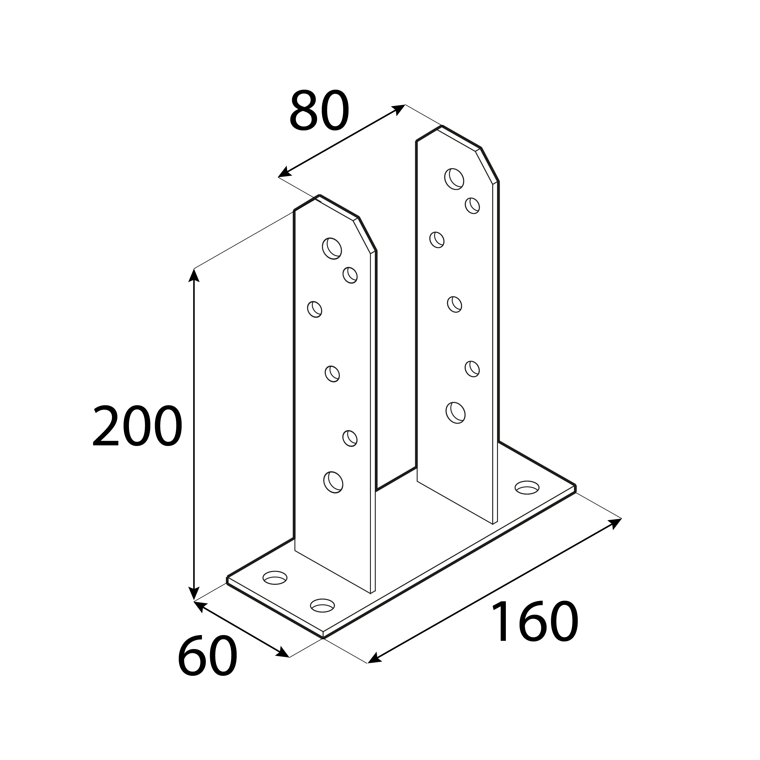 Podstawa słupa kotwa do betonu muru typu U - PST | 80 x 200 mm
