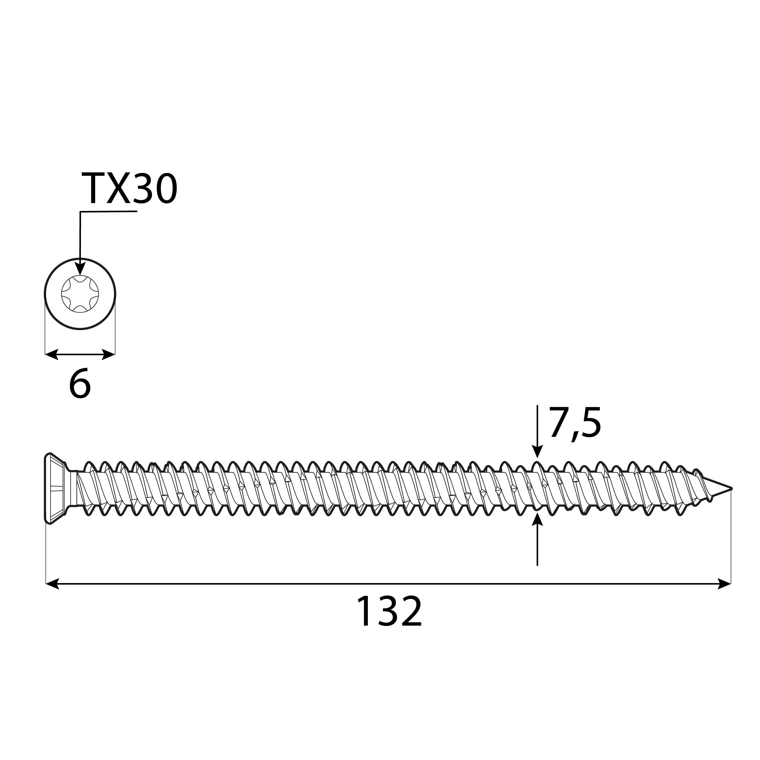 Wkręty do ościeżnic z łbem stożkowym TORX - CBS | 7,5 x 132 mm | Srebrny | 100 szt