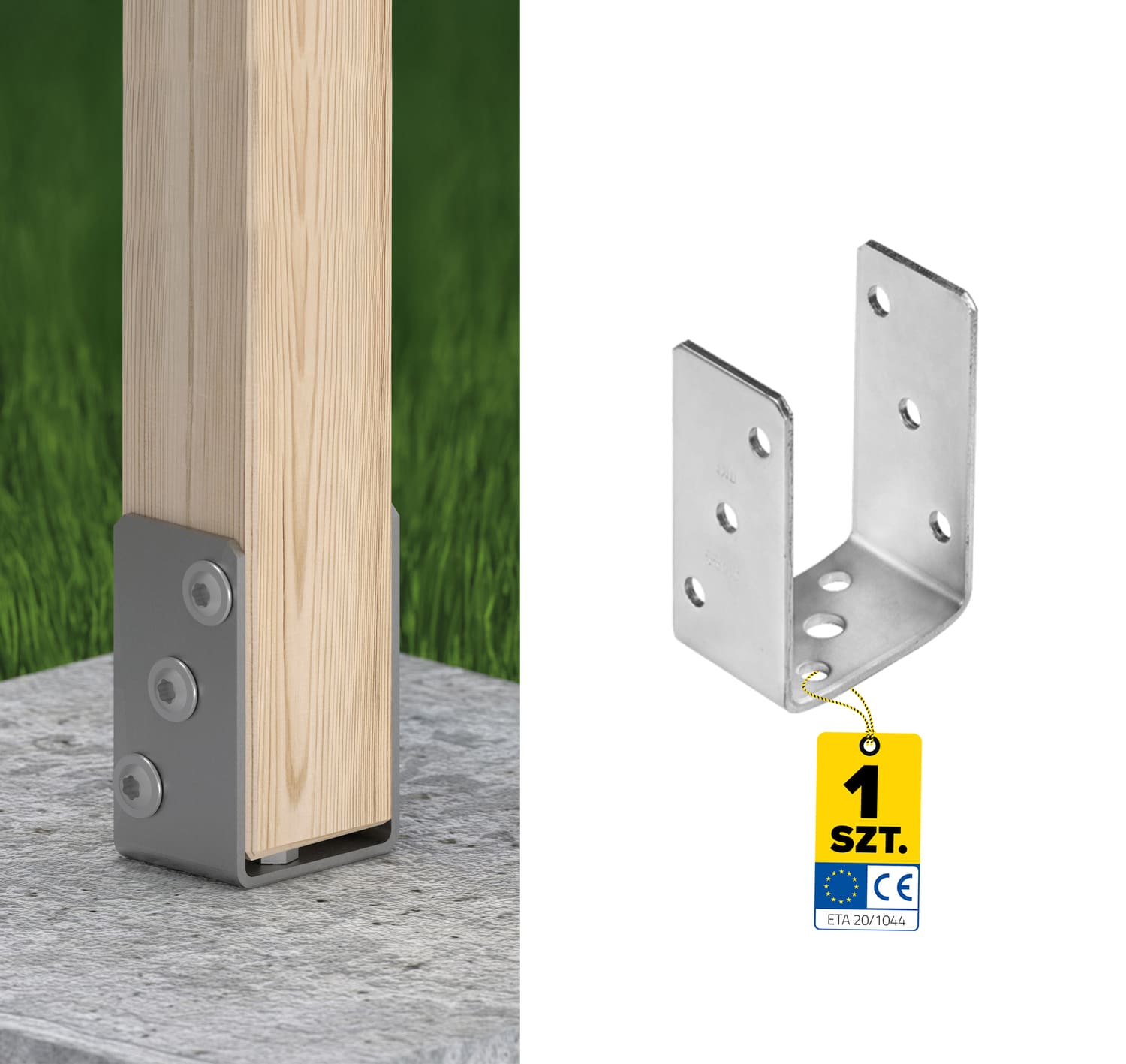 Podstawa słupa kotwa przykręcana do betonu typ U uniwersalna - PSO | 70 mm | Srebrny