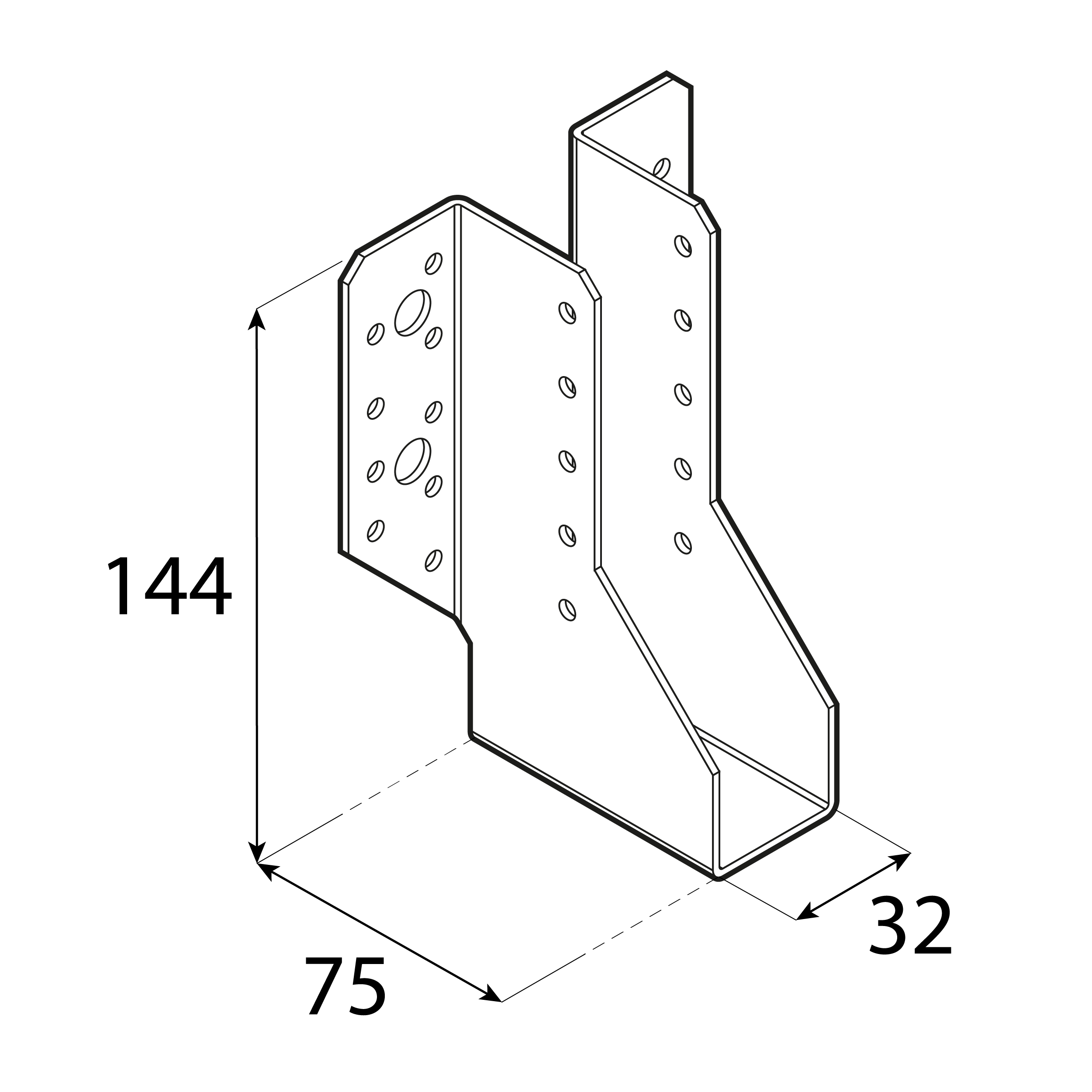 Balkenschuh Balkenträger Trägerschuh Holzverbinder - WB 45 | 32x144x75 mm | feuerverzinkt Balkenaufhänger Holzbalkenhalter WB 45, 32x144x75 mm, silber, 32x144x75x2,0 mm, Baustahl DX51D 2, Schuss 1.