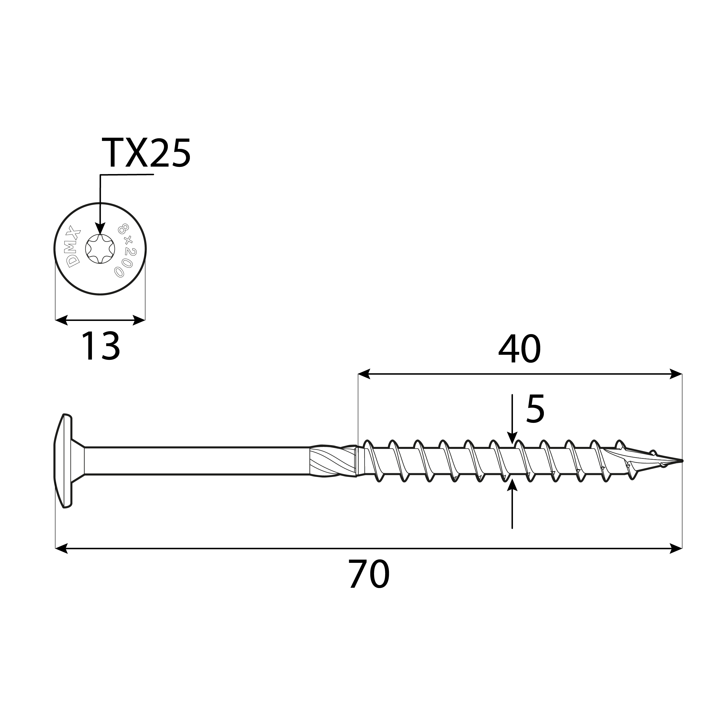 Wkręty ciesielskie do drewna talerzowe TORX - CT | 5 x 70 mm | Złoty | 200 szt